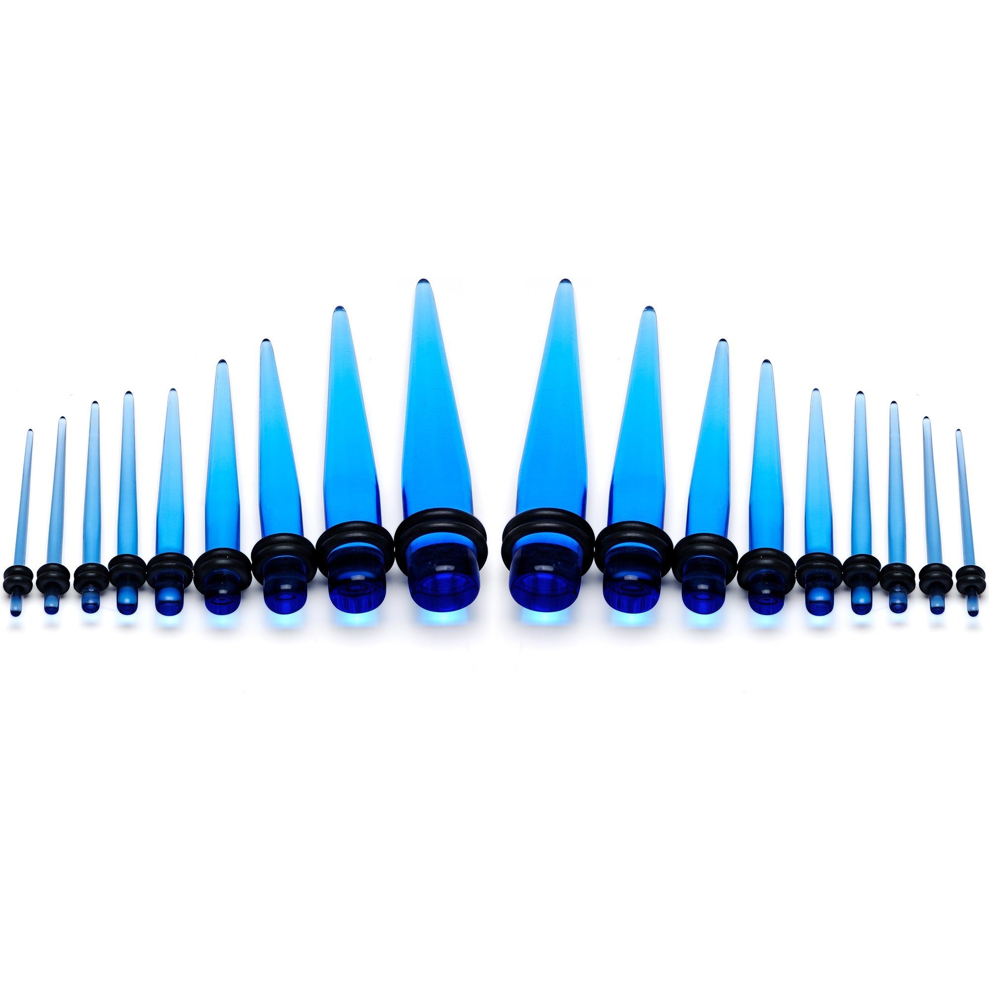 14 to 00 Gauge Light Blue Acrylic Straight Taper 18 Piece Stretching Kit