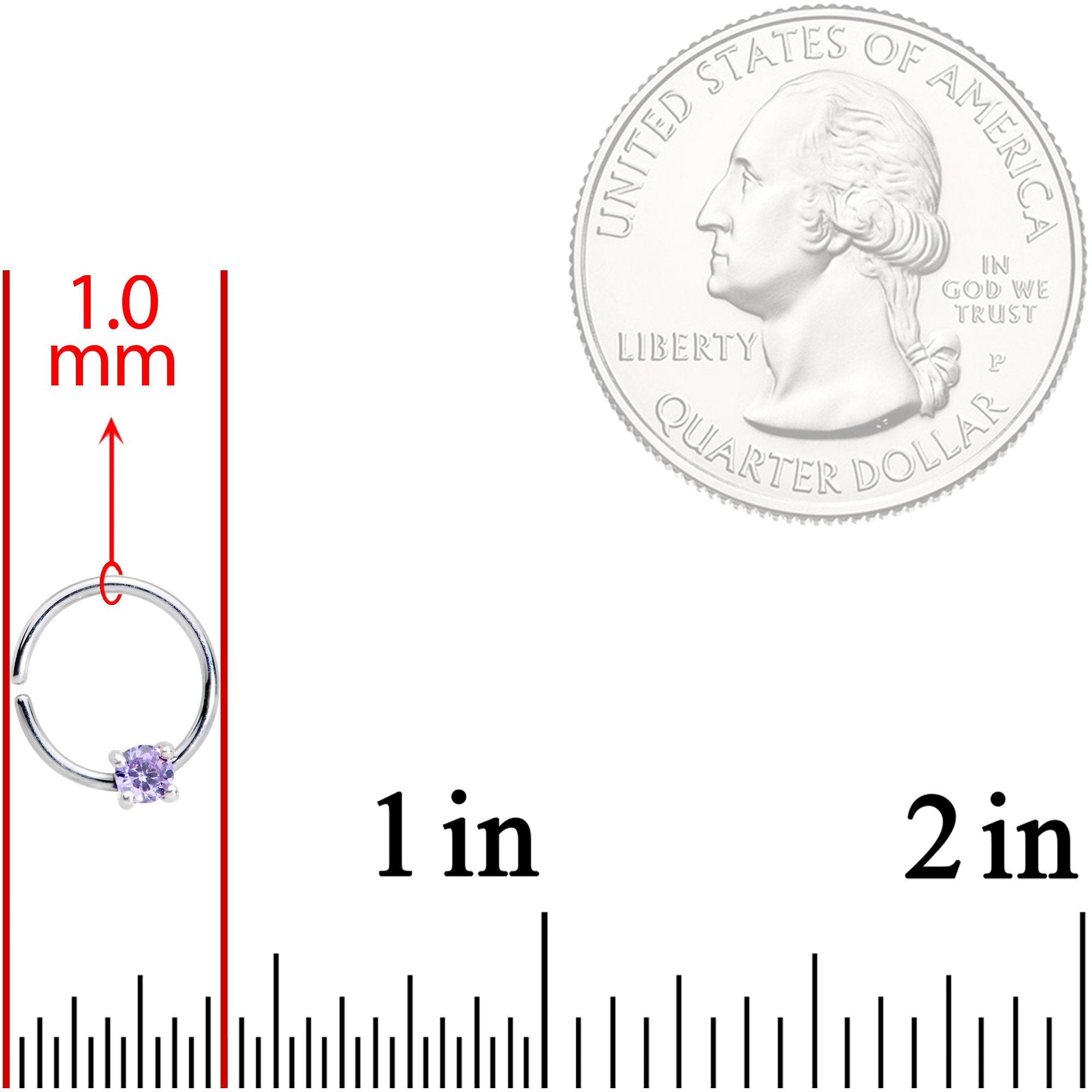 18G 5/16 Purple Gem 925 Sterling Silver Seamless Circular Ring