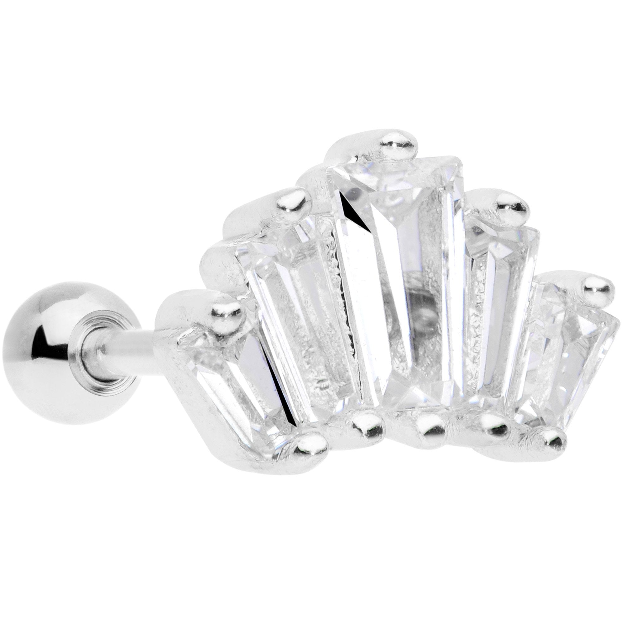 18G 5/16 Clear CZ Crown Cartilage Tragus Earring