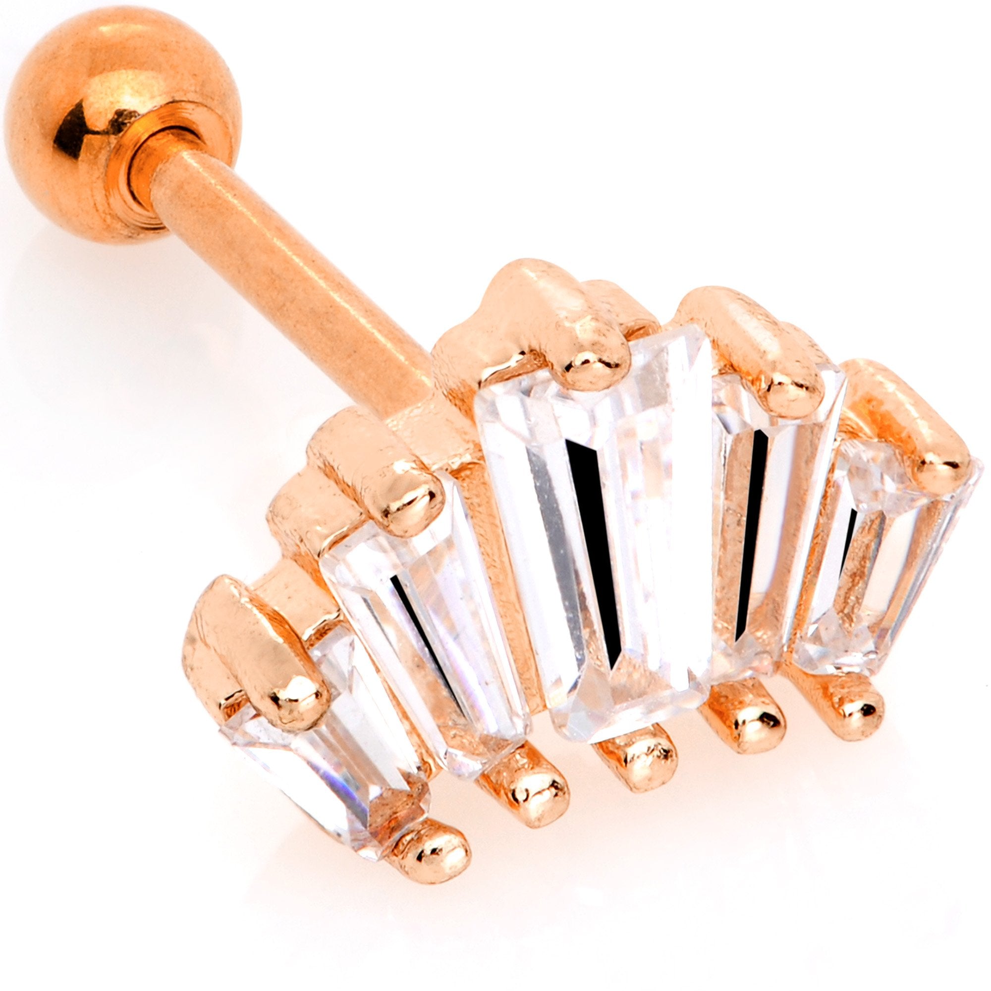 18G 5/16 Clear CZ Rose Gold Tone Crown Cartilage Tragus Earring