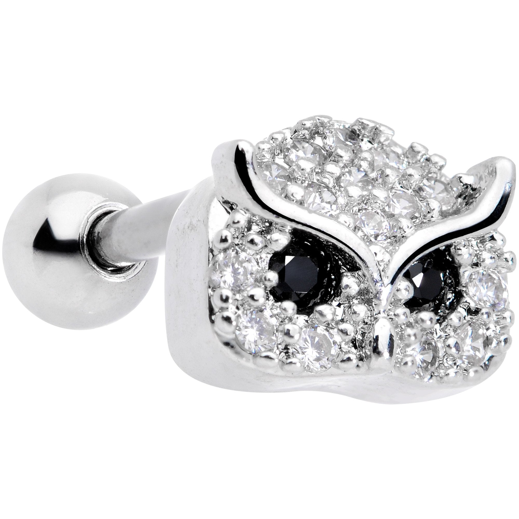 18G 5/16 Clear CZ Gem Wise Owl Cartilage Tragus Earring