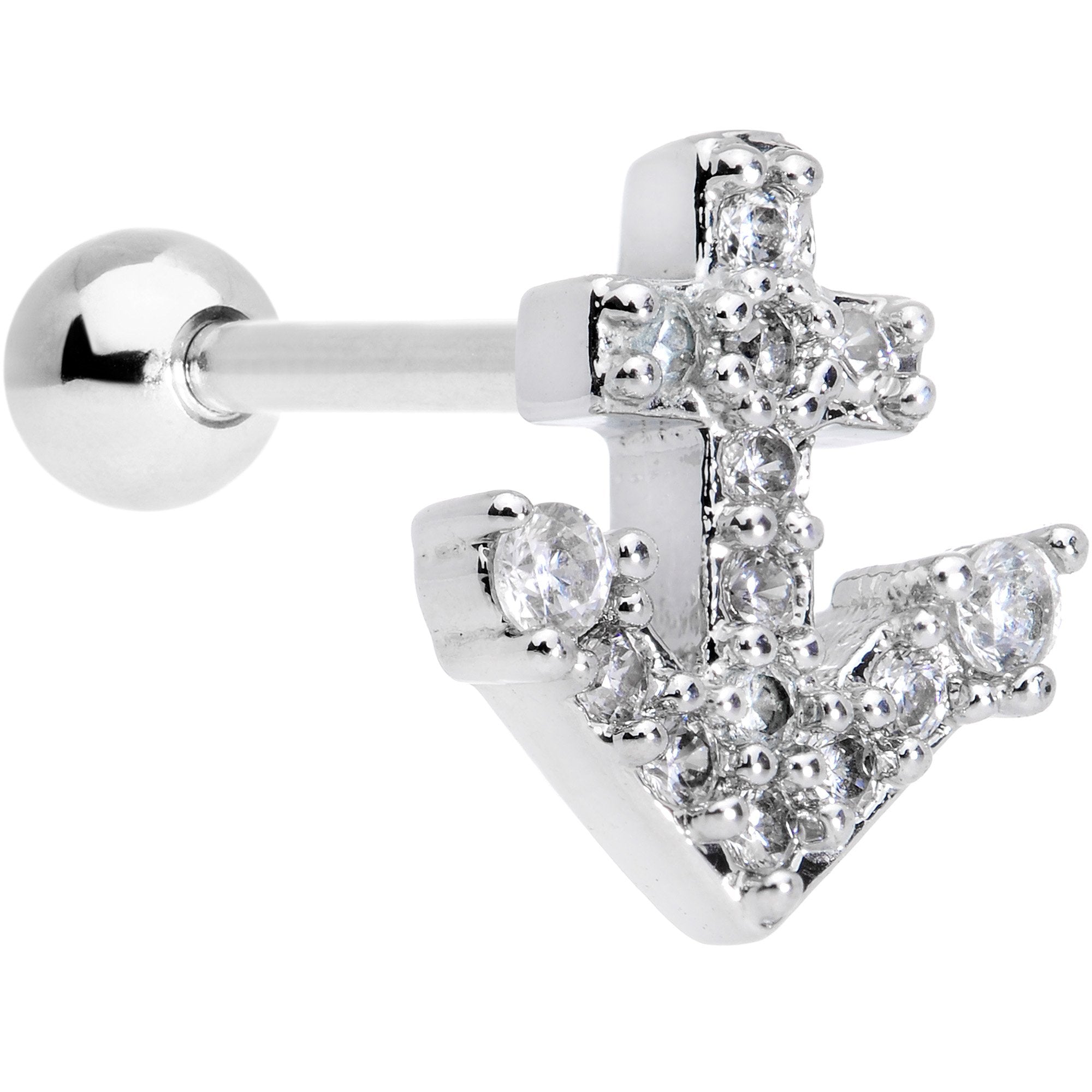 18G 5/16 Clear CZ Gem Nautical Anchor Cartilage Tragus Earring