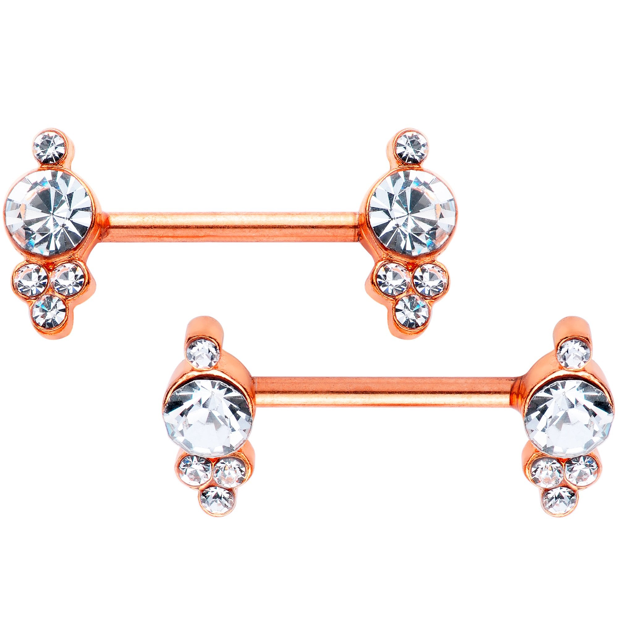 14G 9/16 Clear Gem Rose Gold Tone Circle Barbell Nipple Ring Set