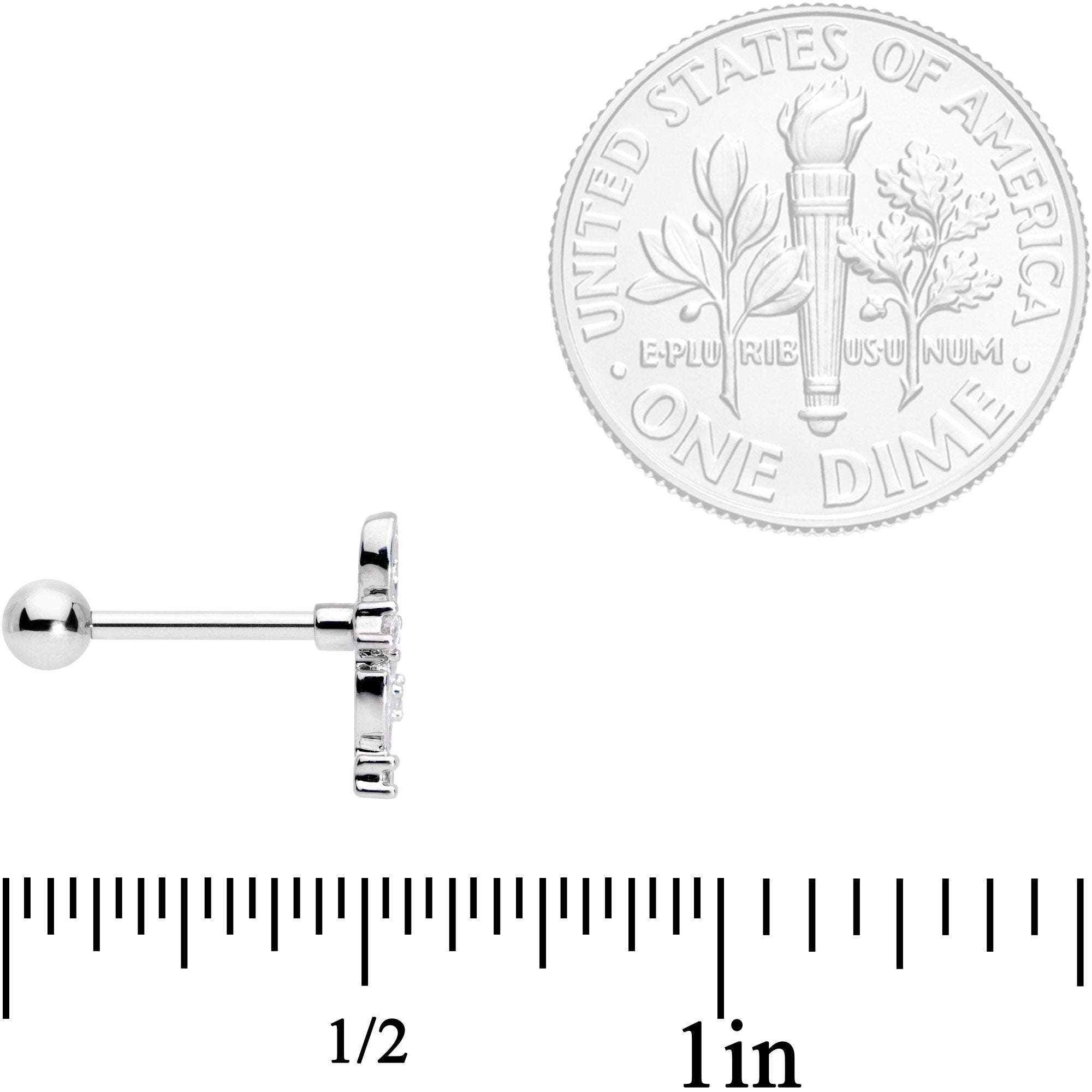 18G 5/16 Clear CZ Gem Leafy Flourish Cartilage Tragus Earring