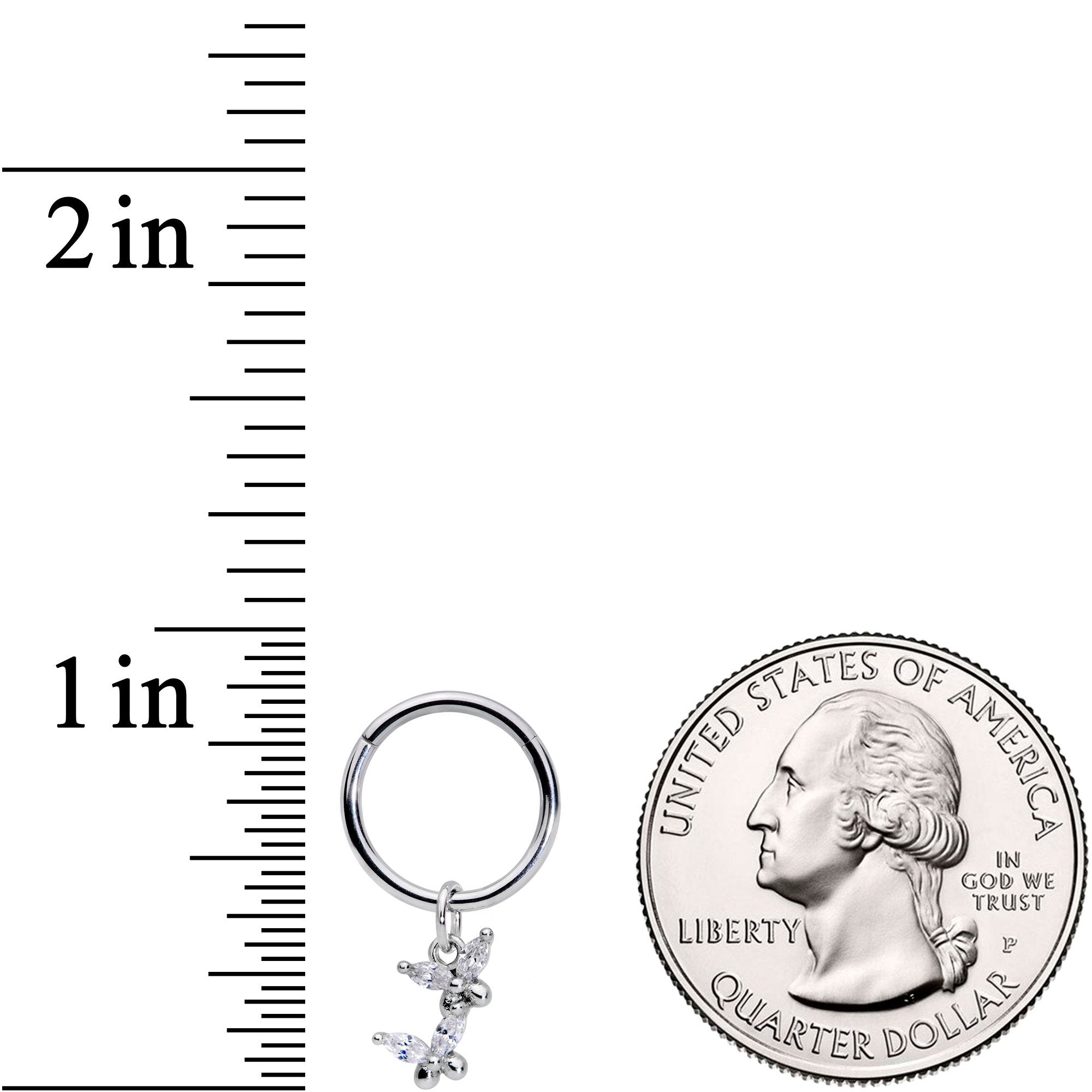 16G 3/8 Clear CZ Gem Fluttering Butterflies Hinged Segment Ring