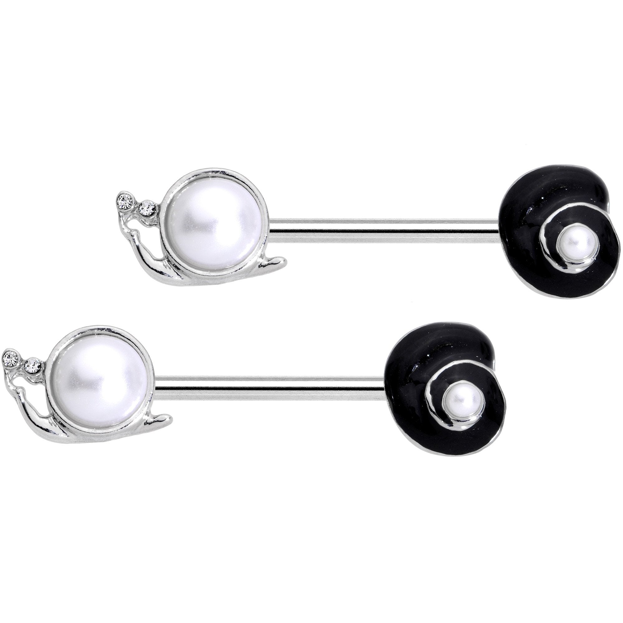14G 9/16 Clear Gem White Orb Snail Shell Barbell Nipple Ring Set