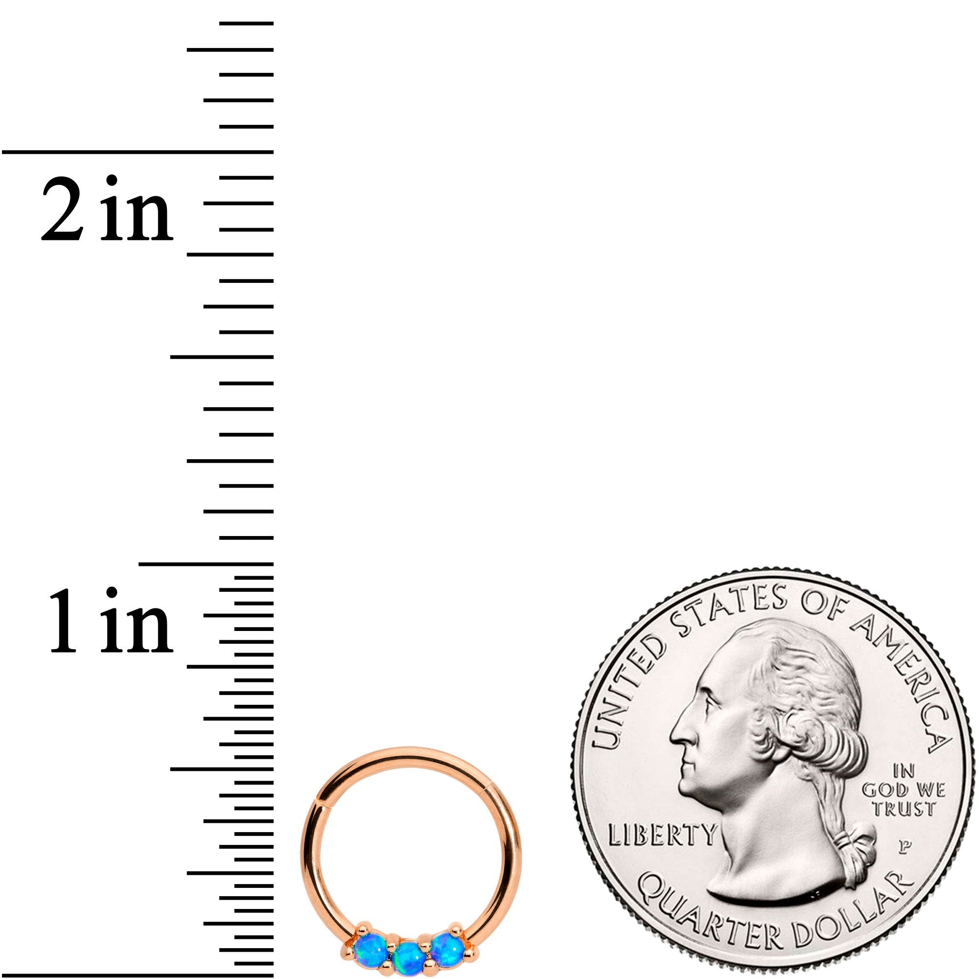 16G 3/8 Blue Synthetic Opal Rose Gold Tone Hinged Segment Ring