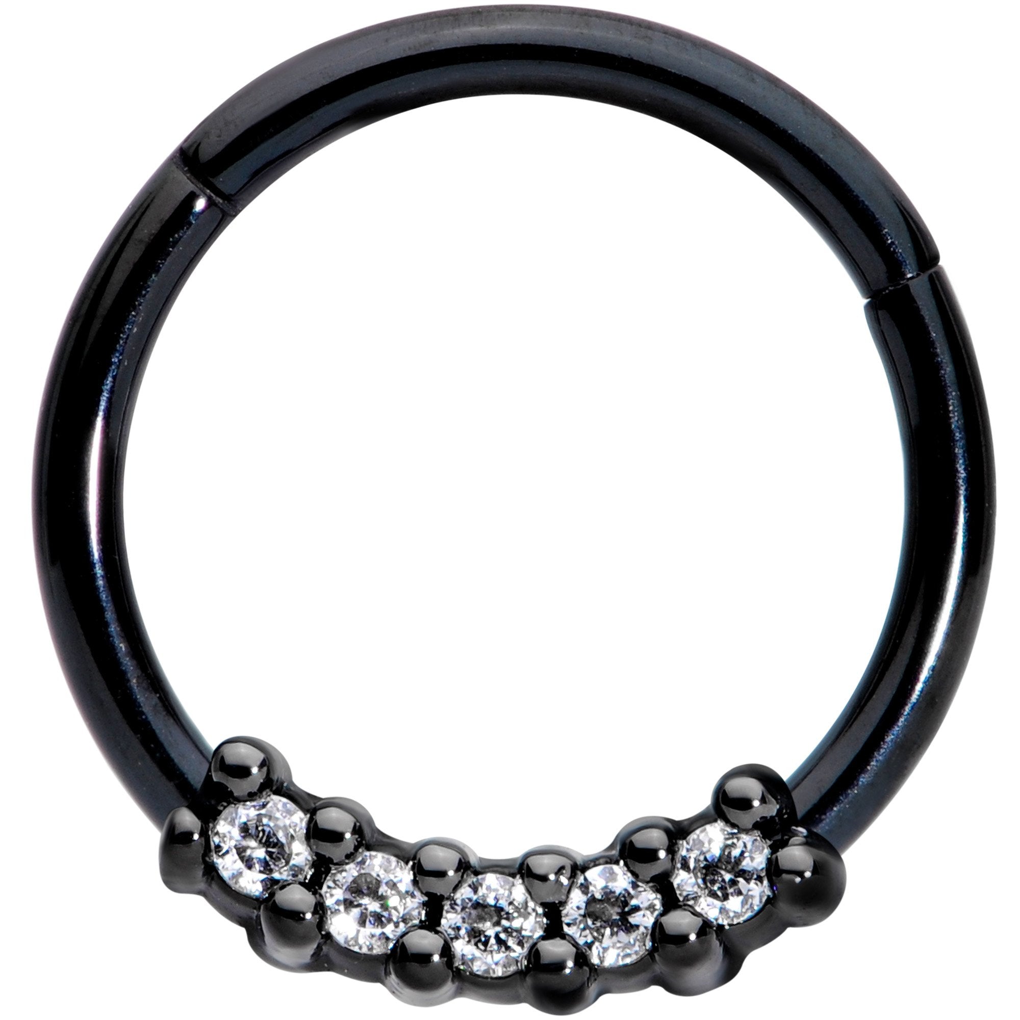 16G 3/8 Clear CZ Gem Black Hinged Segment Ring