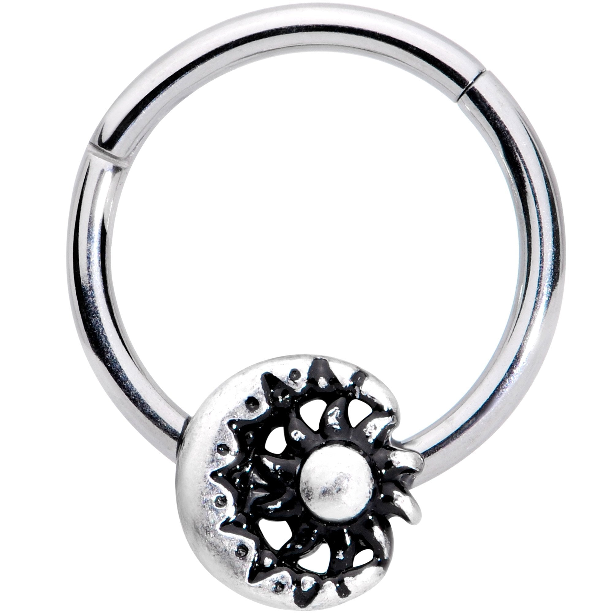 16G 3/8 Moon Cradling the Sun Hinged Segment Ring