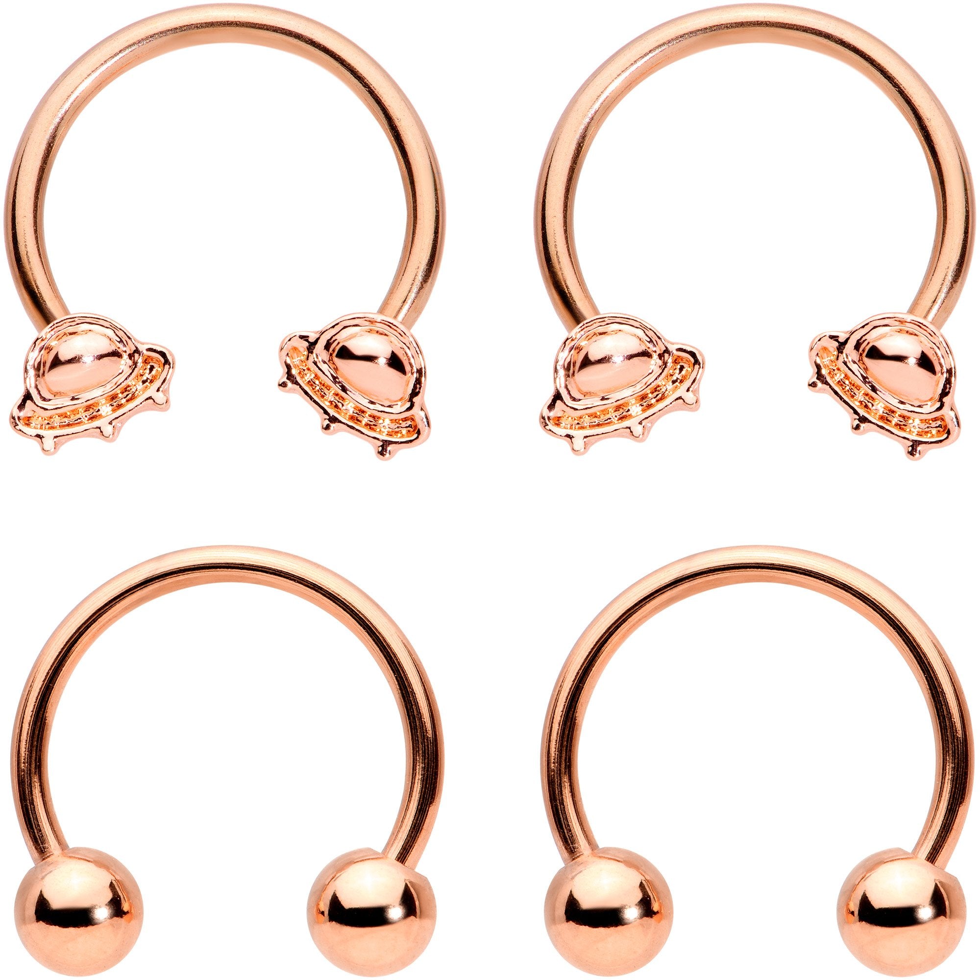 14G Rose Gold Tone Outer Space UFO Horseshoe Nipple Ring Set of 4