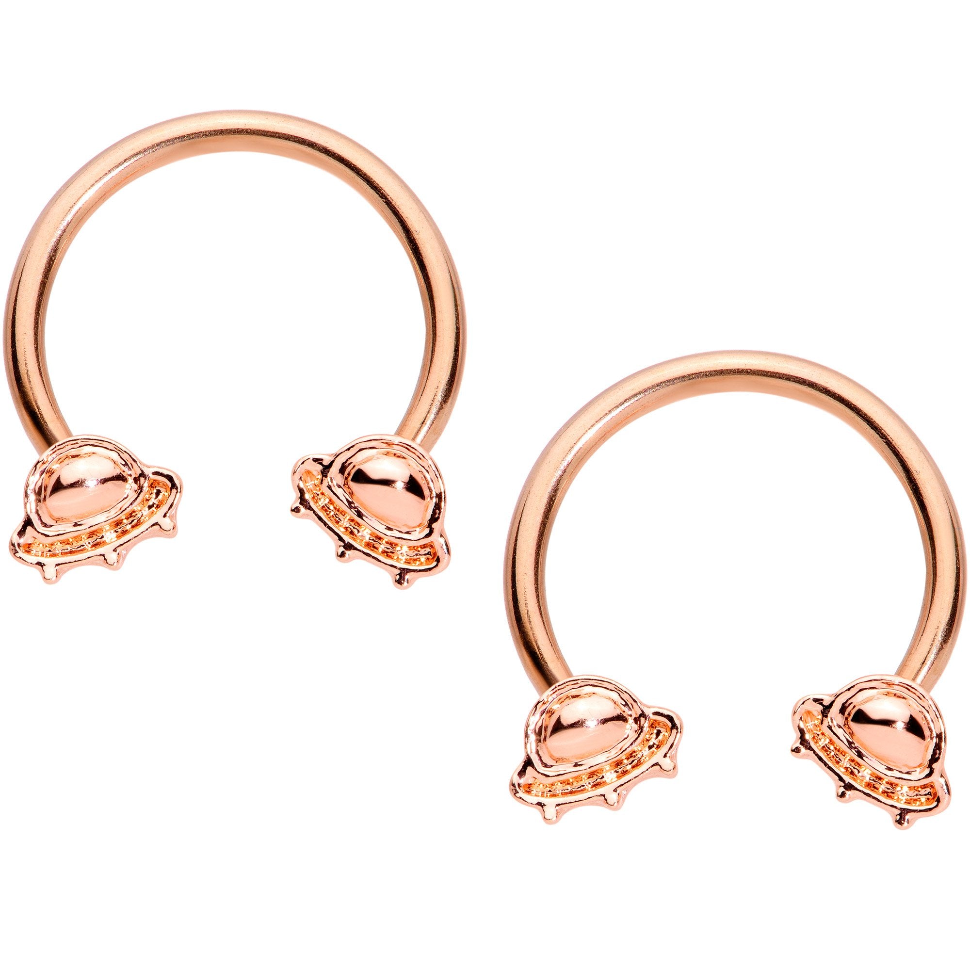 14G Rose Gold Tone Outer Space UFO Horseshoe Nipple Ring Set of 4