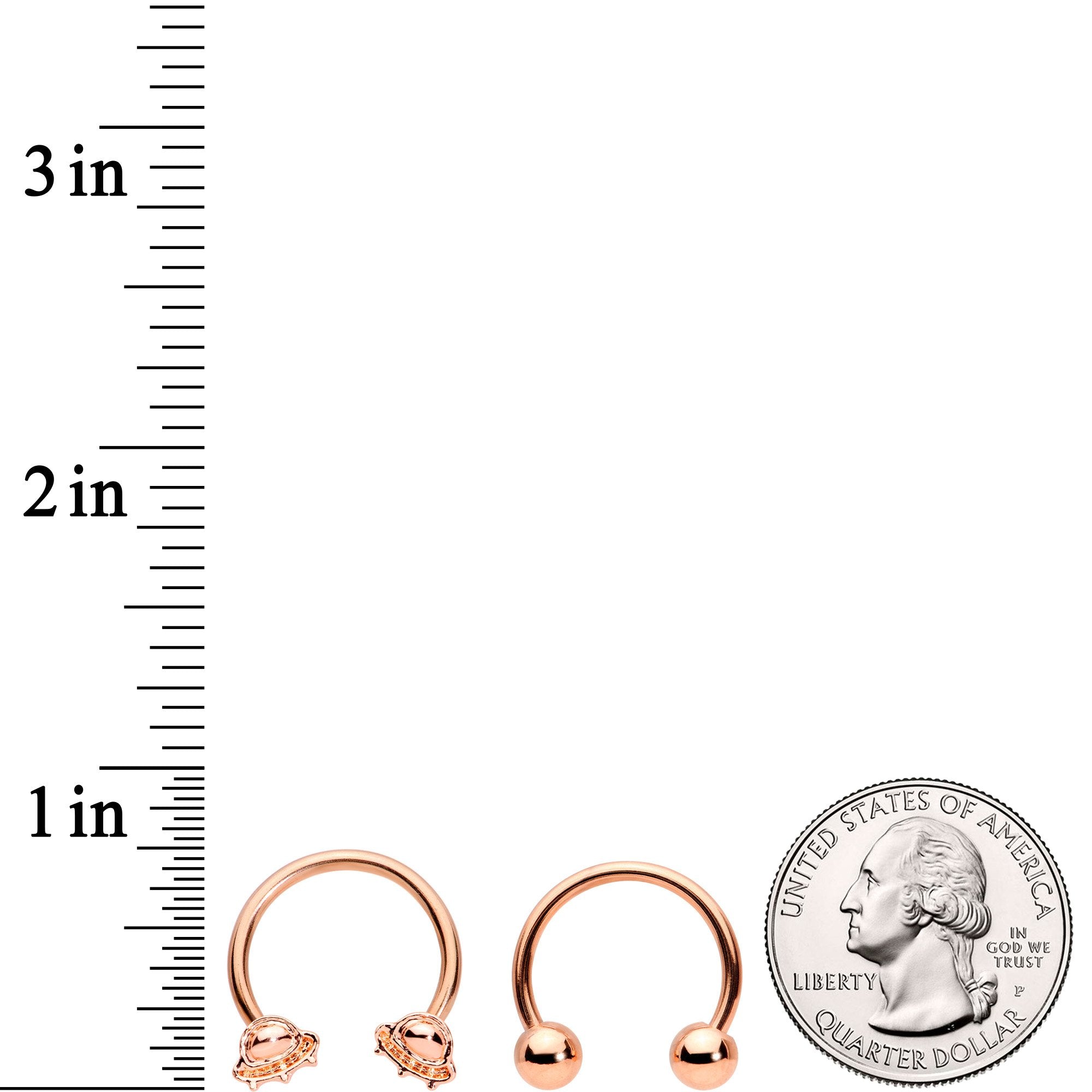 14G Rose Gold Tone Outer Space UFO Horseshoe Nipple Ring Set of 4