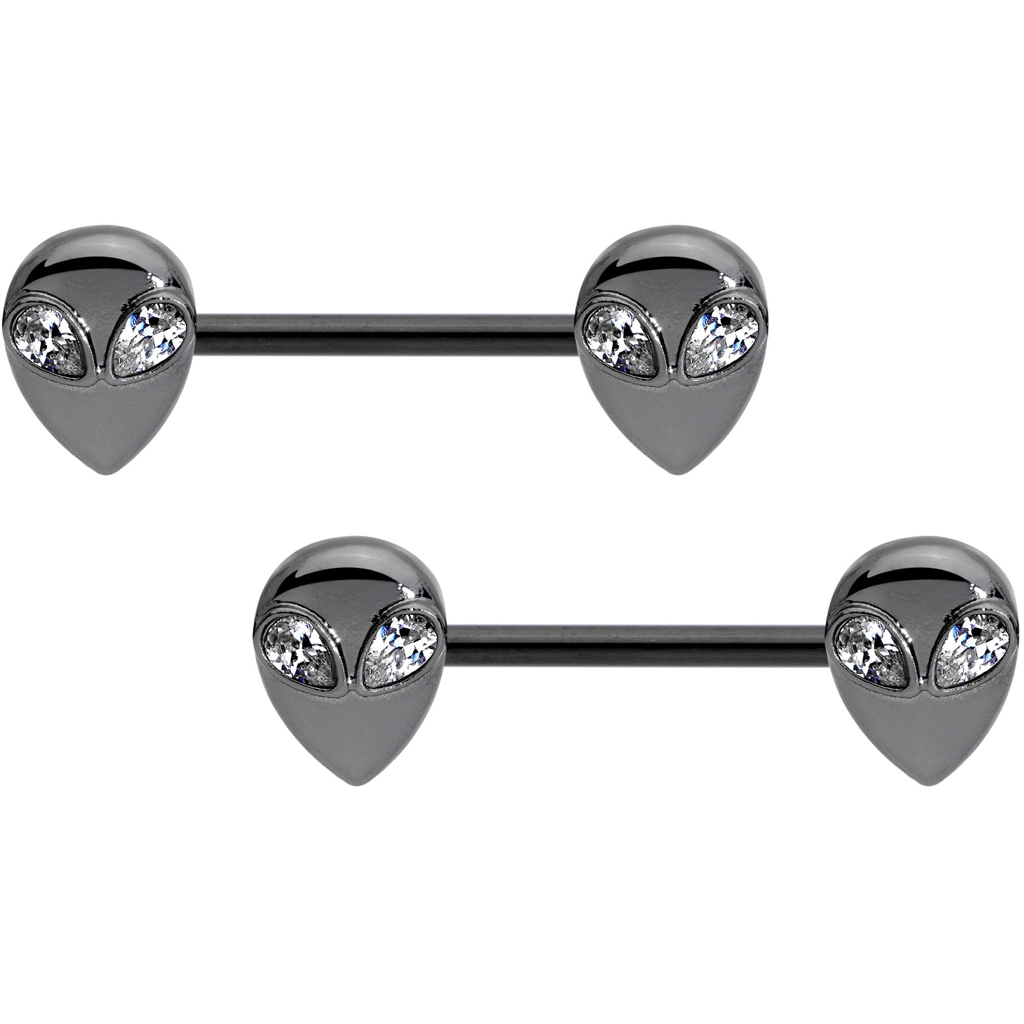 14G 9/16 Clear Gem Black Alien Invader Barbell Nipple Ring Set