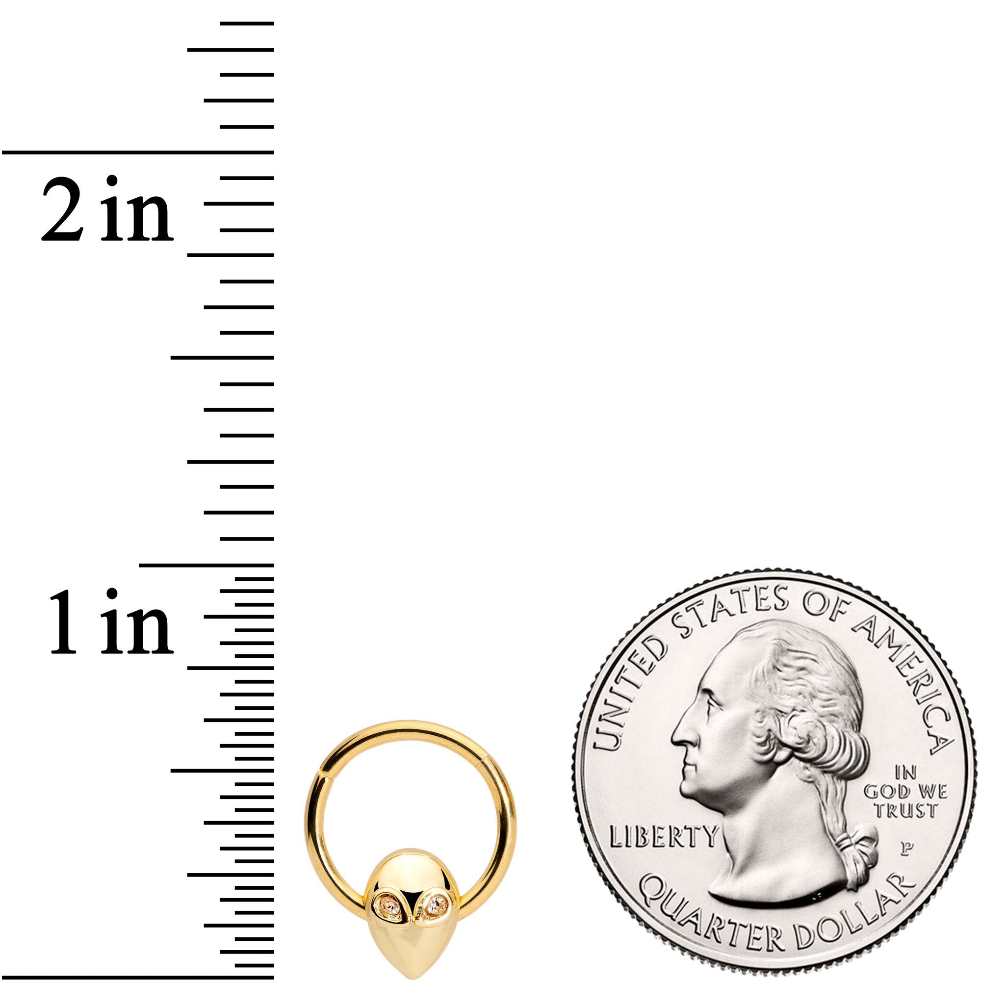 16G 3/8 Clear Gem Gold Tone Alien Invader Hinged Segment Ring