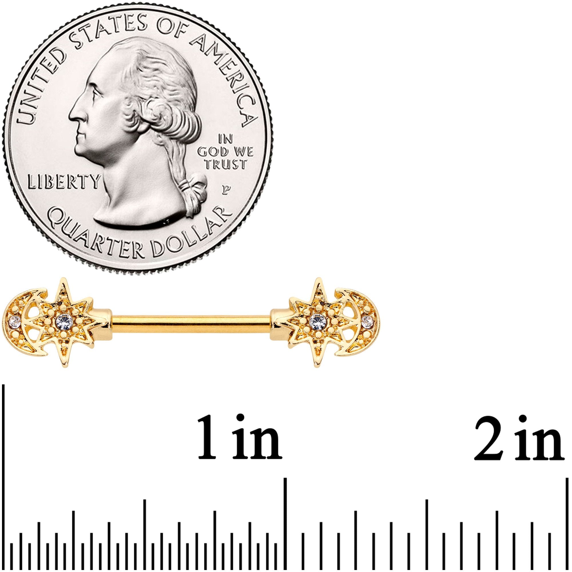 14G 9/16 Clear Gem Gold Tone Holiday Star Barbell Nipple Ring Set