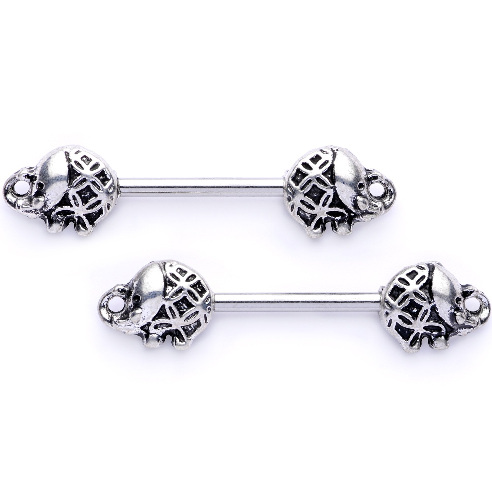 14G 5/8 Whimsical Round Elephant Barbell Nipple Ring Set