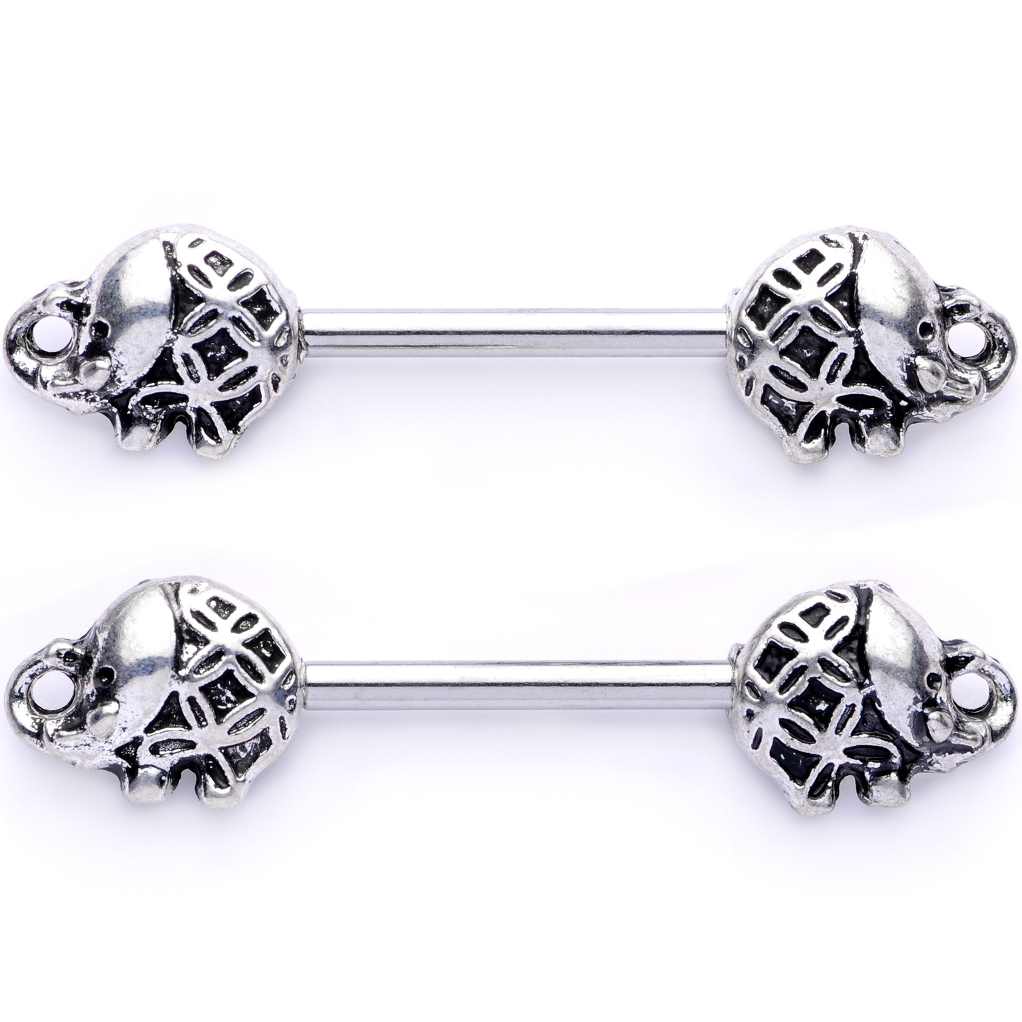14G 5/8 Whimsical Round Elephant Barbell Nipple Ring Set