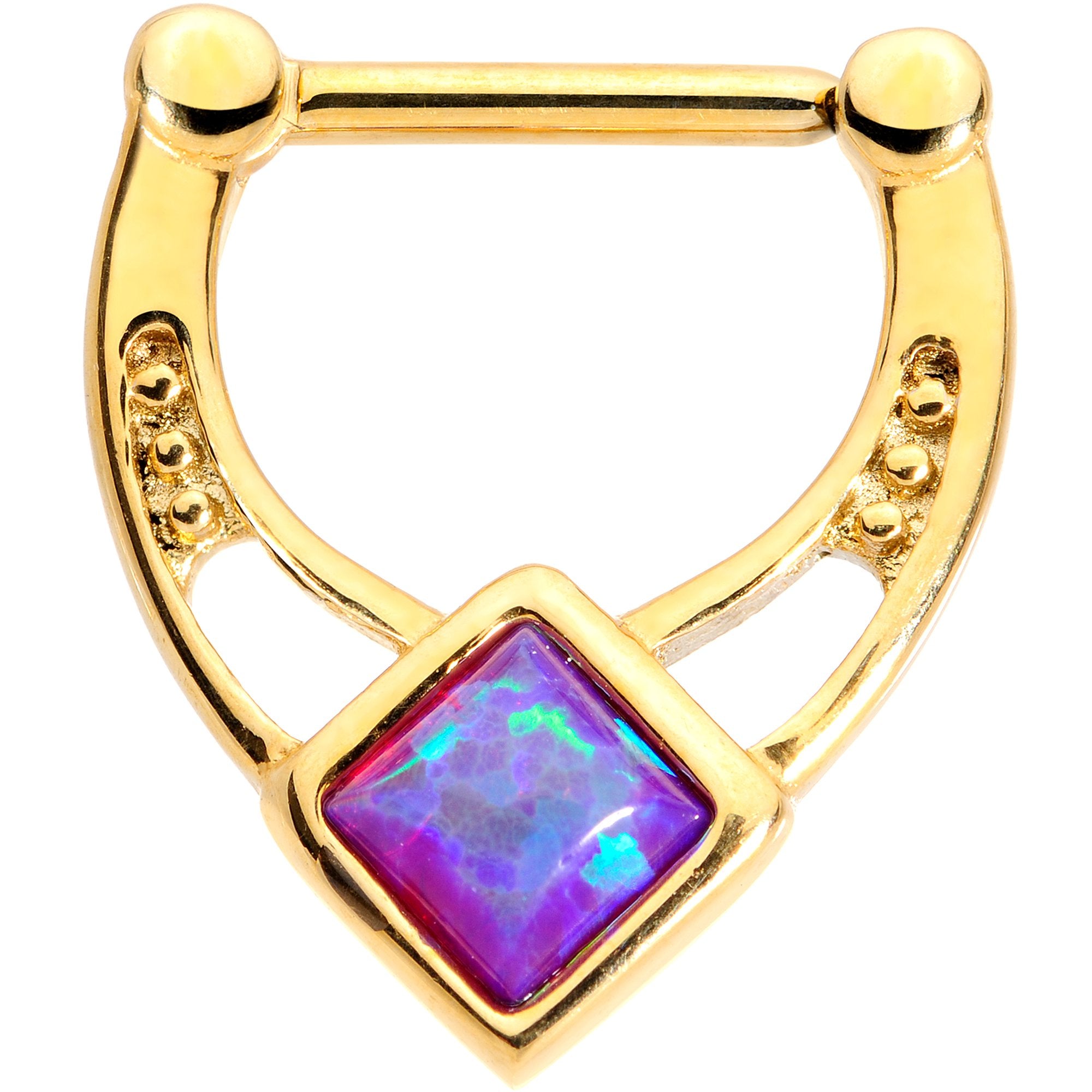 16G 5/16 Purple Faux Opal Gold Anodized Septum Clicker