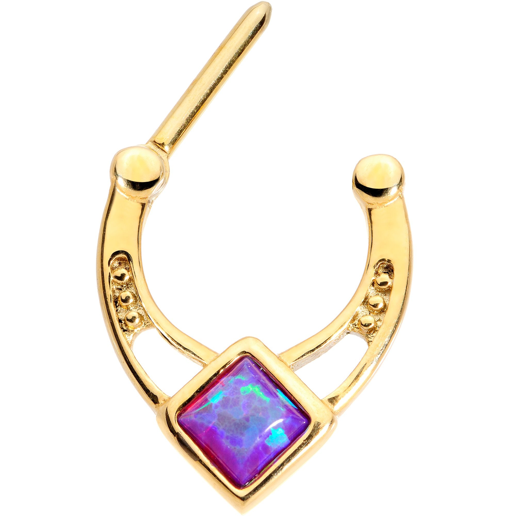 16G 5/16 Purple Faux Opal Gold Anodized Septum Clicker
