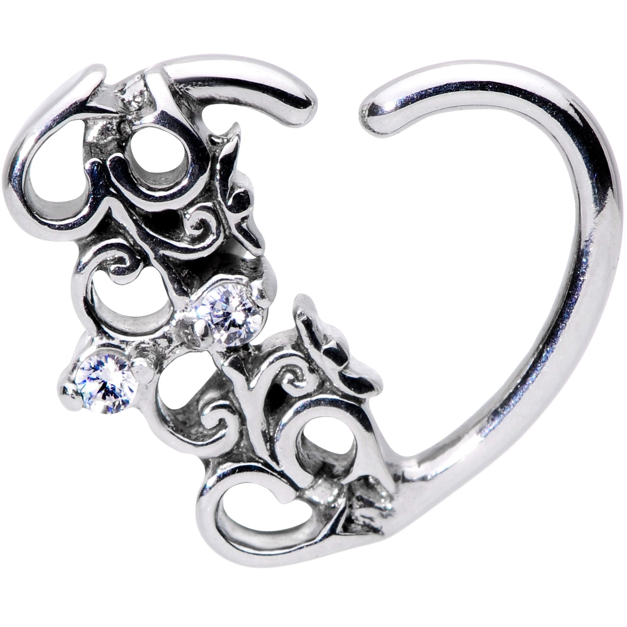 16G 3/8 Clear CZ Gem Abstract Hearts Right Heart Closure Ring