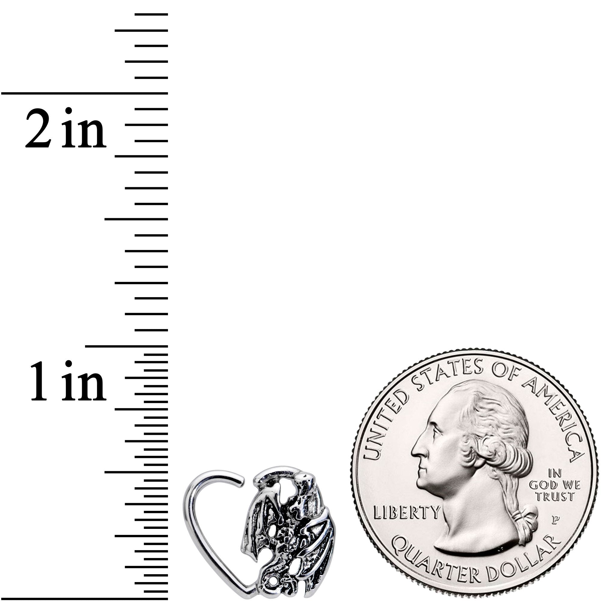 16G 3/8 Crouching Dragon Heart Shaped Left Ear Closure Ring