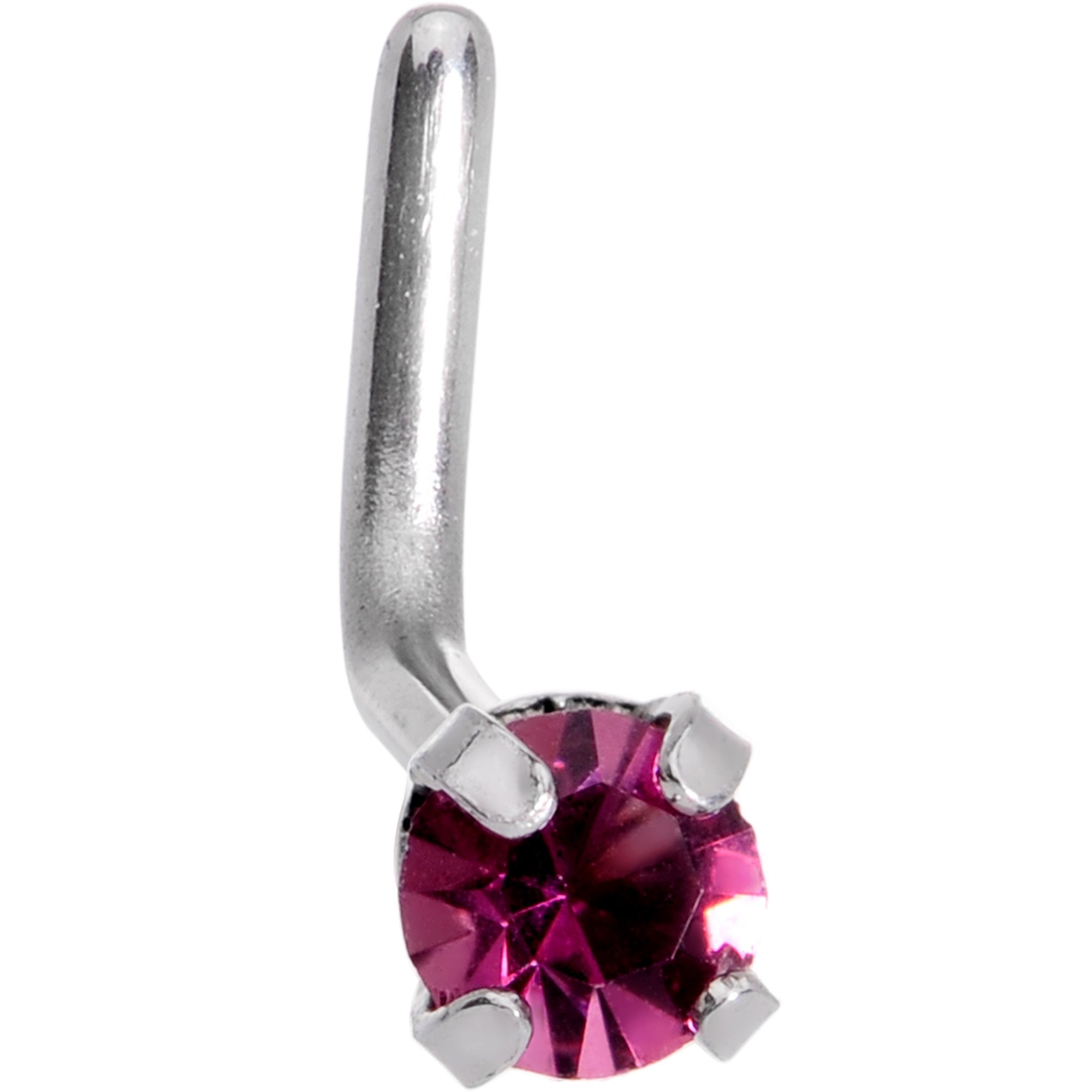 20G 1/4 Purple CZ Gem L Shaped Nose Ring