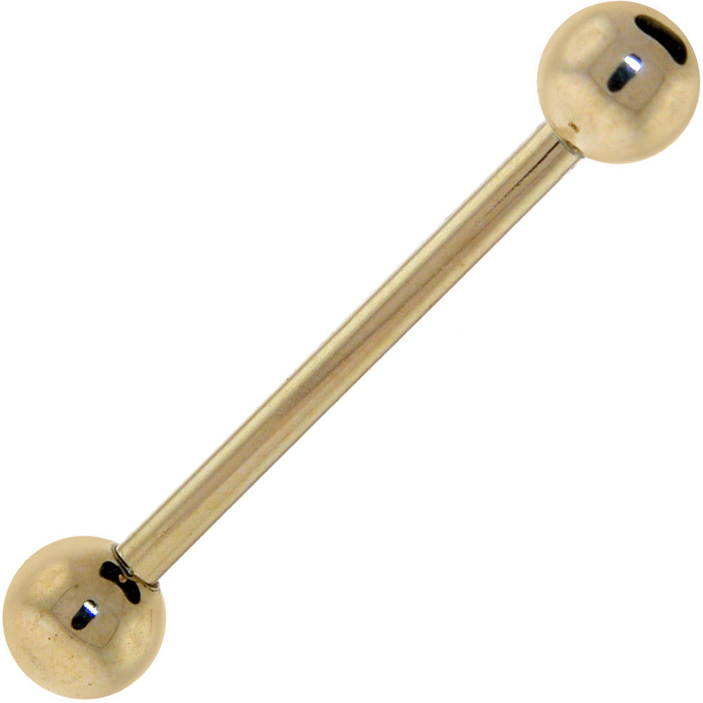 Solid 14KT Yellow Gold Barbell Tongue Ring 3/4 5MM