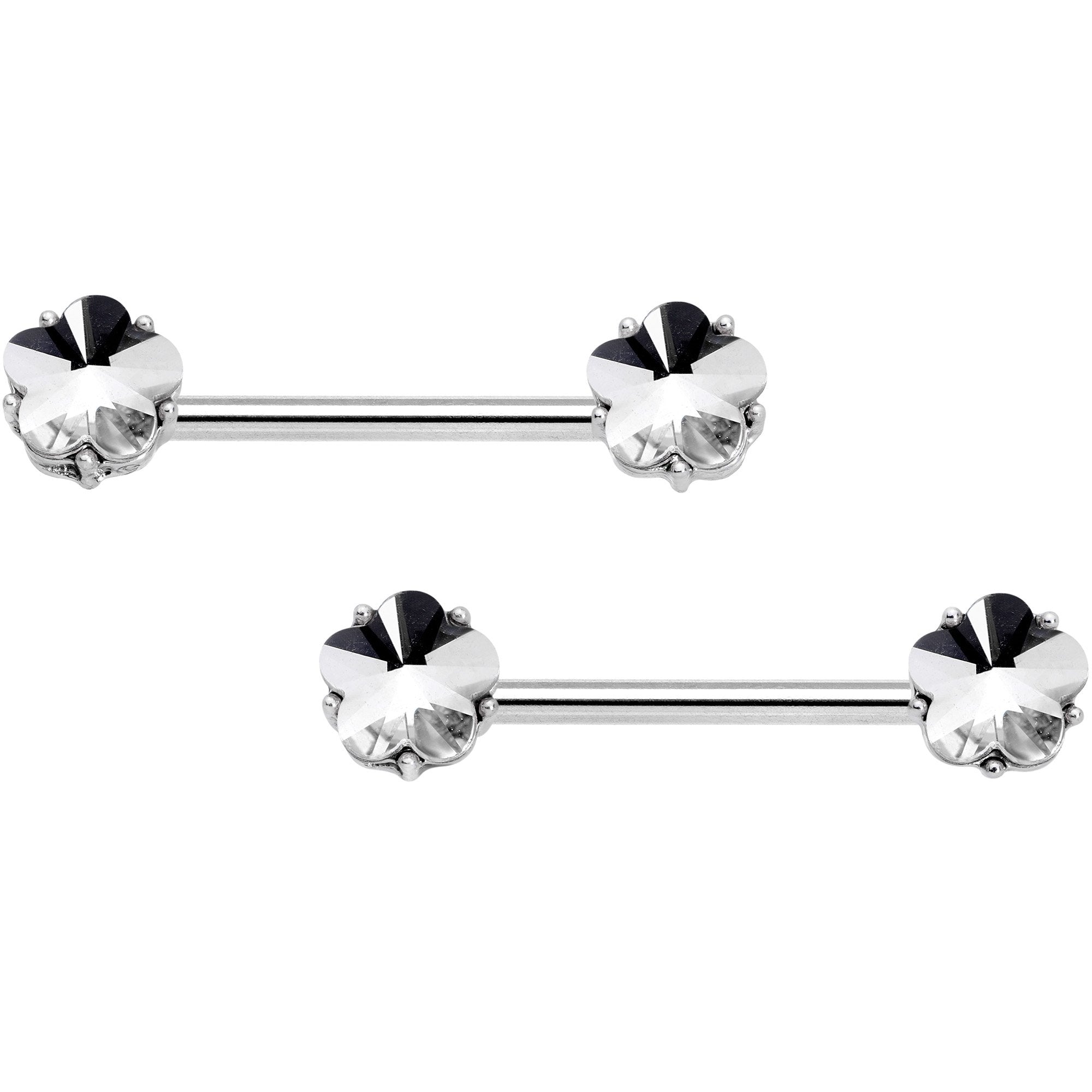 14G 9/16 1/2 Clear Gem Flower Horseshoe Barbell Nipple Ring Set