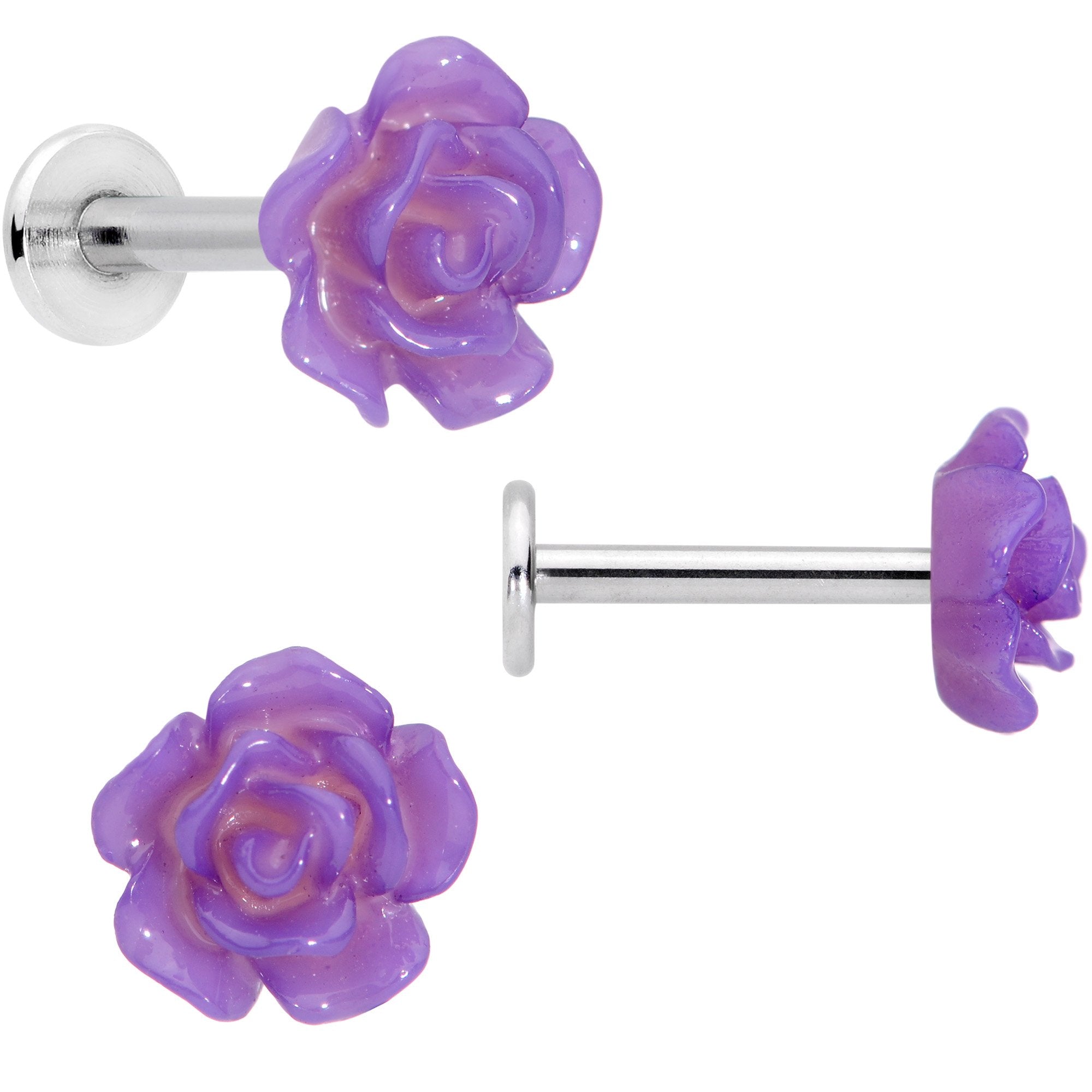 16 Gauge 1/4 Purple Gem Rose Flower Labret Monroe Tragus Set of 4