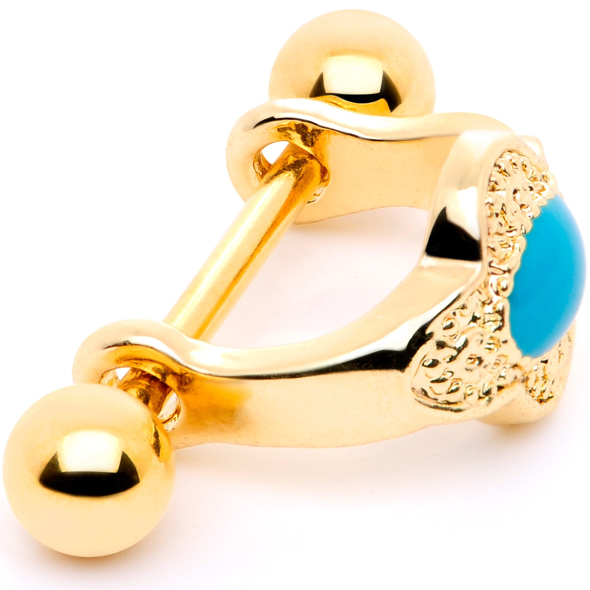 16G 1/2 Faux Turquoise Gold Tone Flower Cartilage Cuff