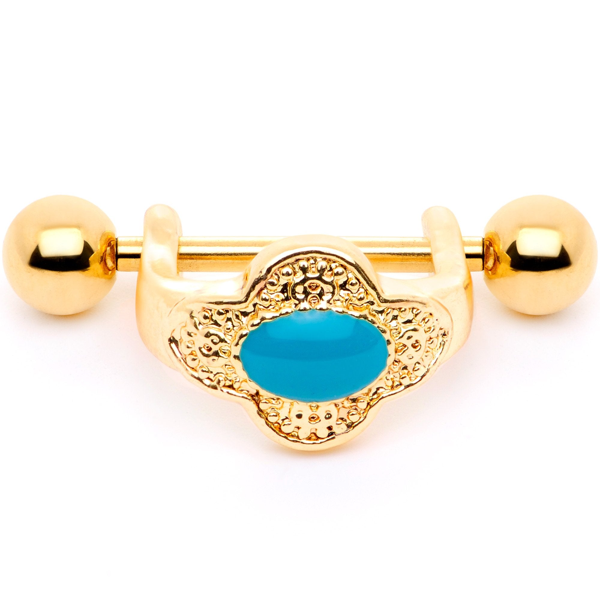 16G 1/2 Faux Turquoise Gold Tone Flower Cartilage Cuff