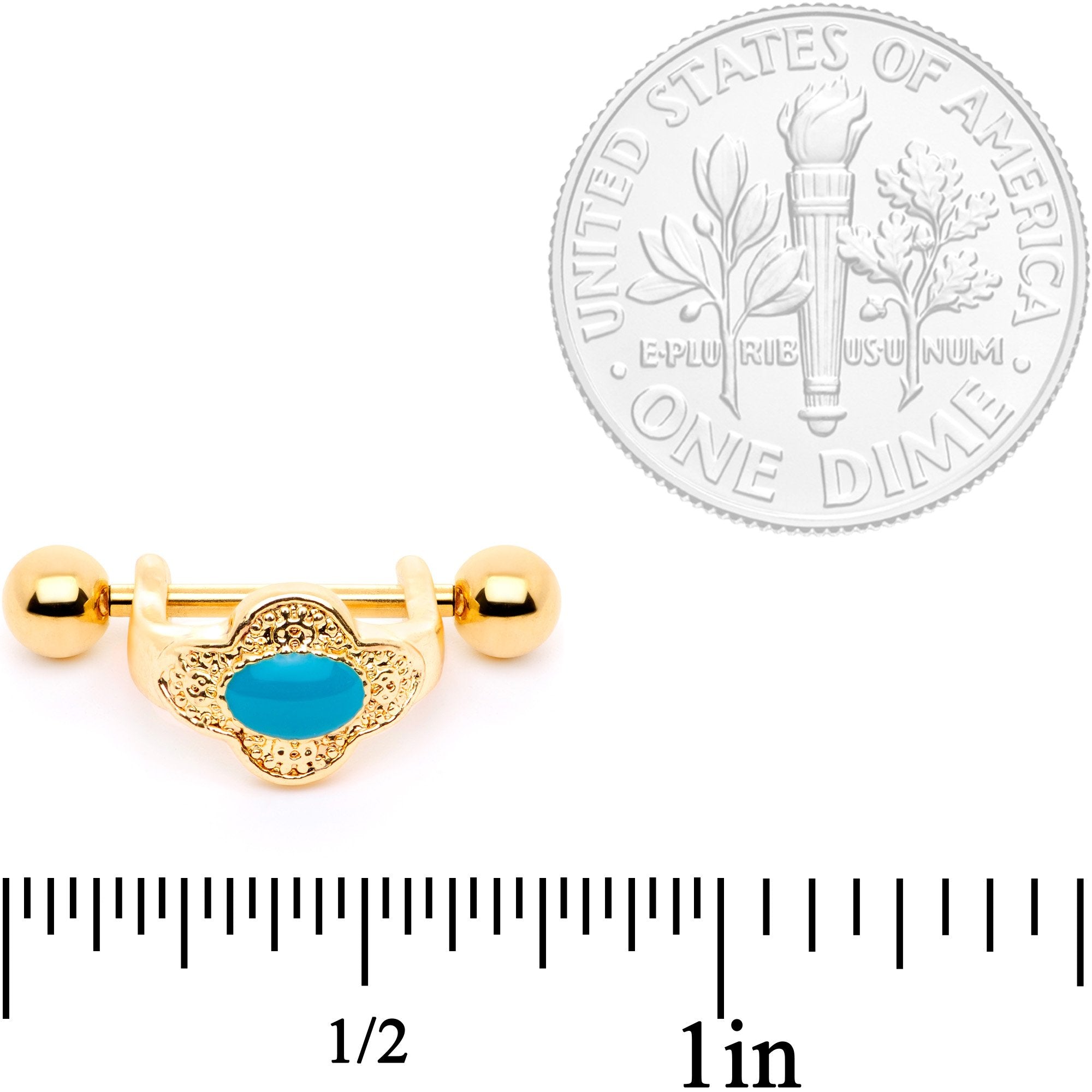 16G 1/2 Faux Turquoise Gold Tone Flower Cartilage Cuff