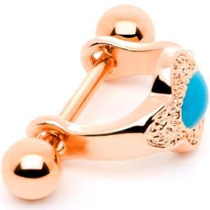 16G 1/2 Faux Turquoise Rose Gold Tone Flower Cartilage Cuff