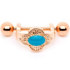 16 Gauge 1/2 Faux Turquoise Rose Gold Tone Flower Cartilage Cuff