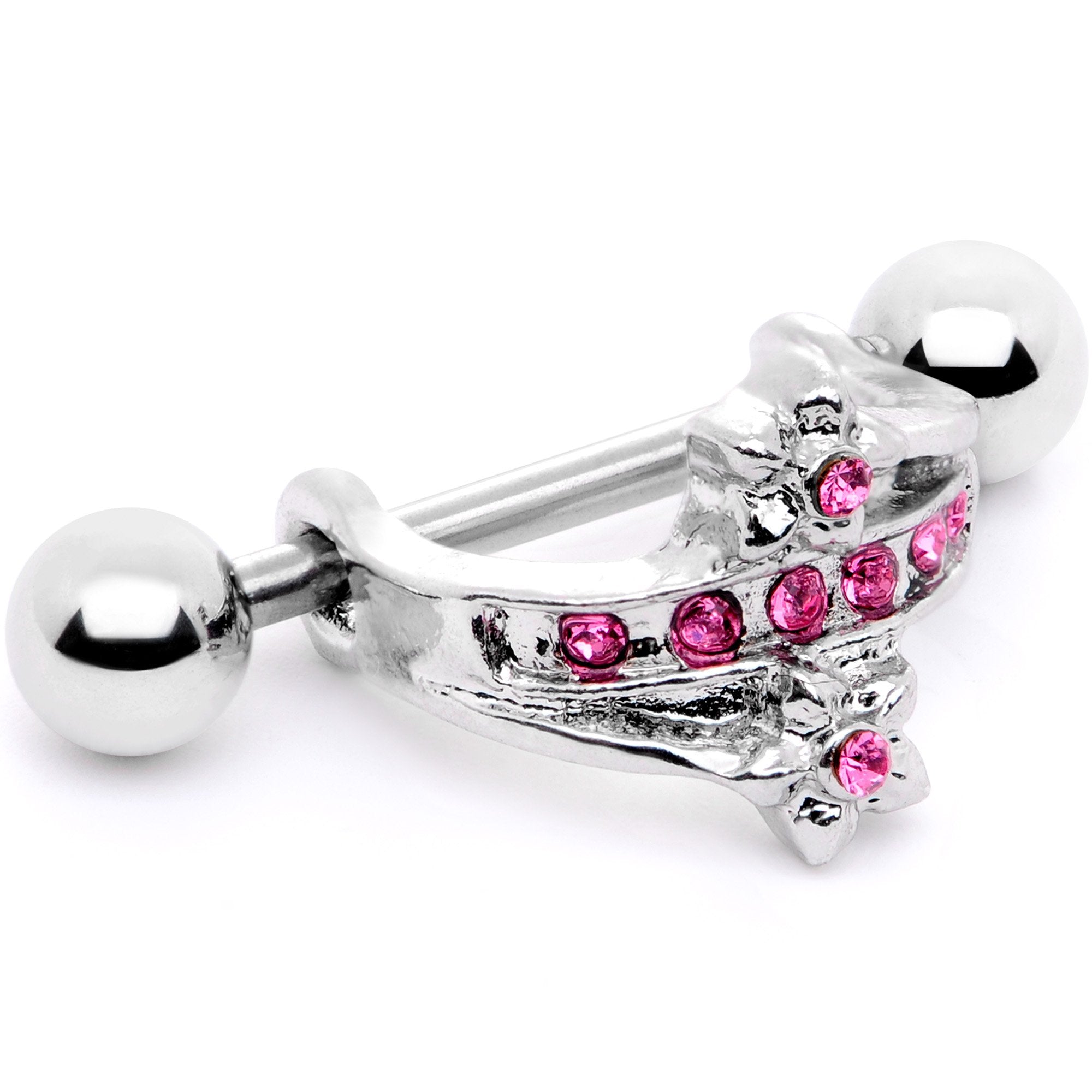 16G 1/2 Pink Gem Cross Crown Cartilage Cuff