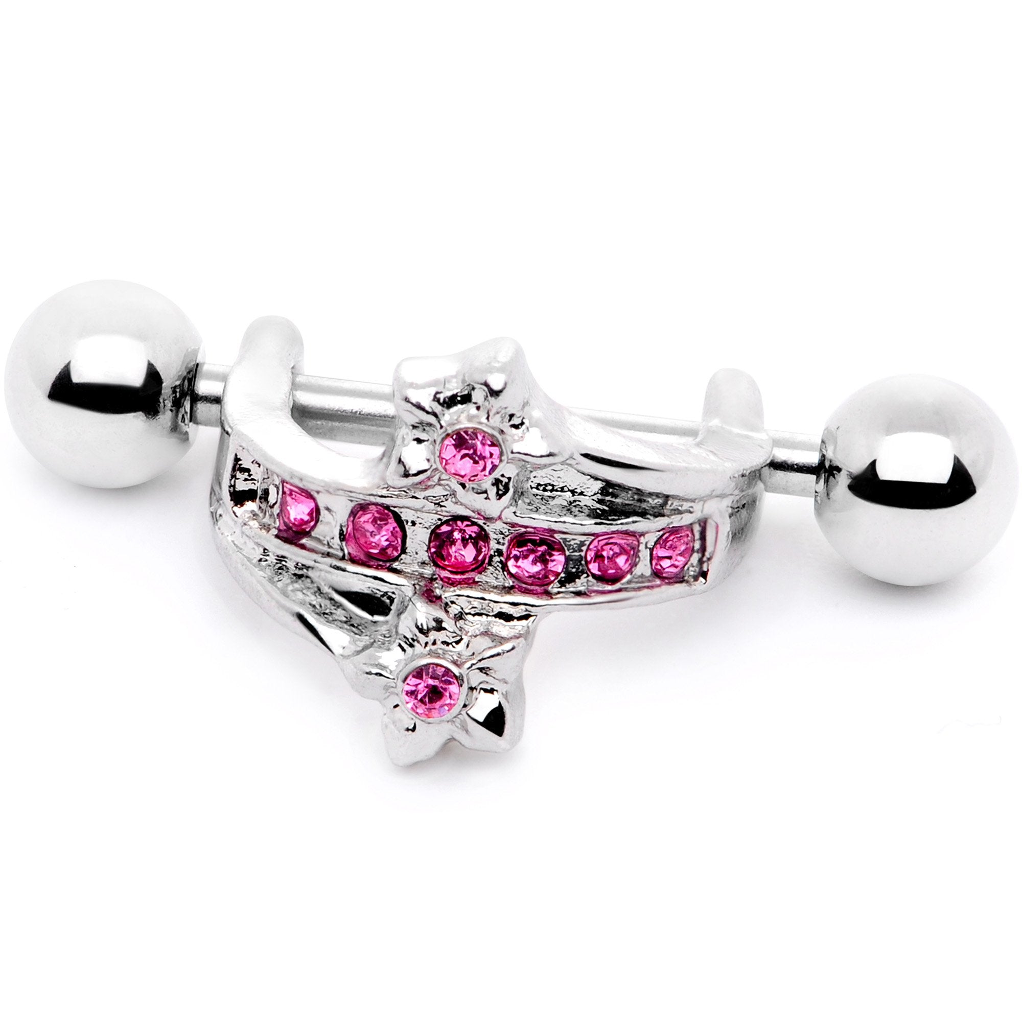 16G 1/2 Pink Gem Cross Crown Cartilage Cuff