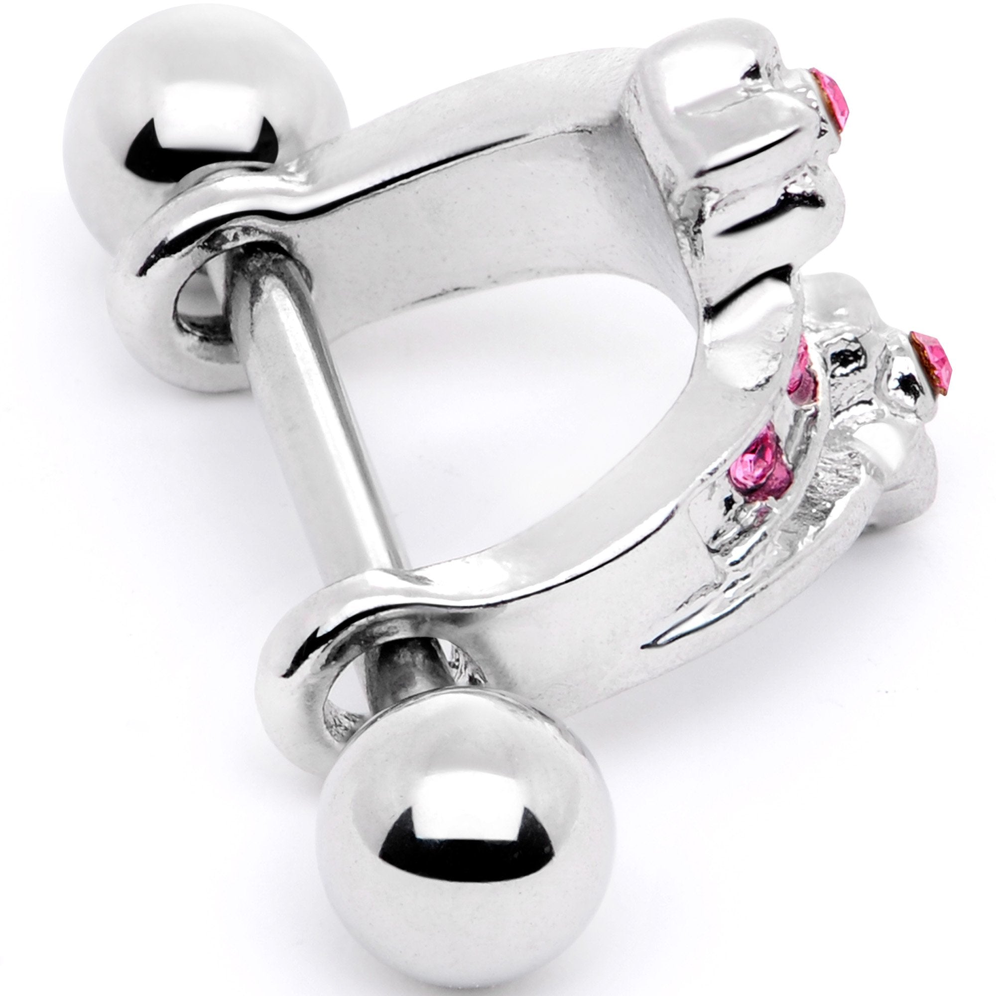 16G 1/2 Pink Gem Cross Crown Cartilage Cuff