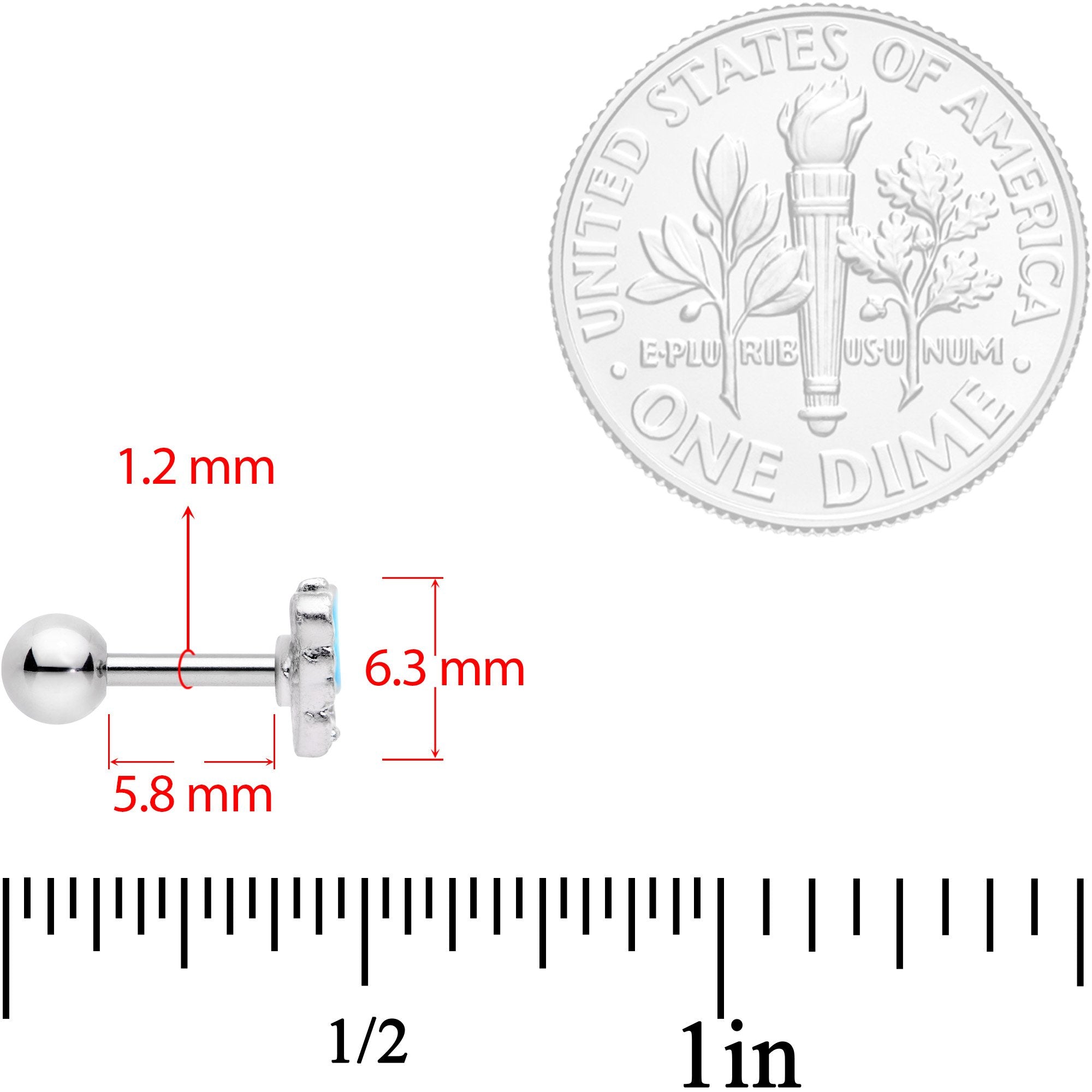 16G 1/4 Clear Gem Blue White Butterfly Cartilage Tragus Earring