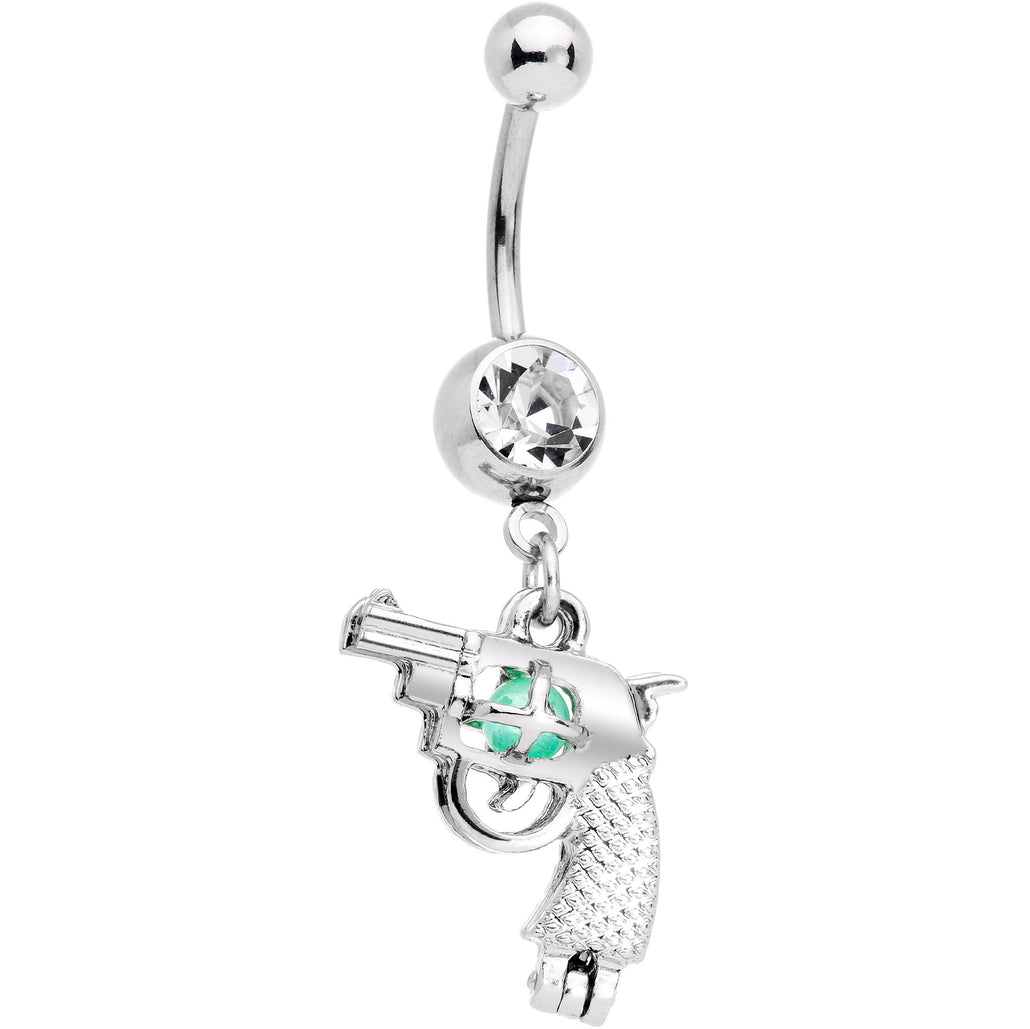 Clear Gem Glow in the Dark Revolver Get Your Gun Dangle Belly Ring