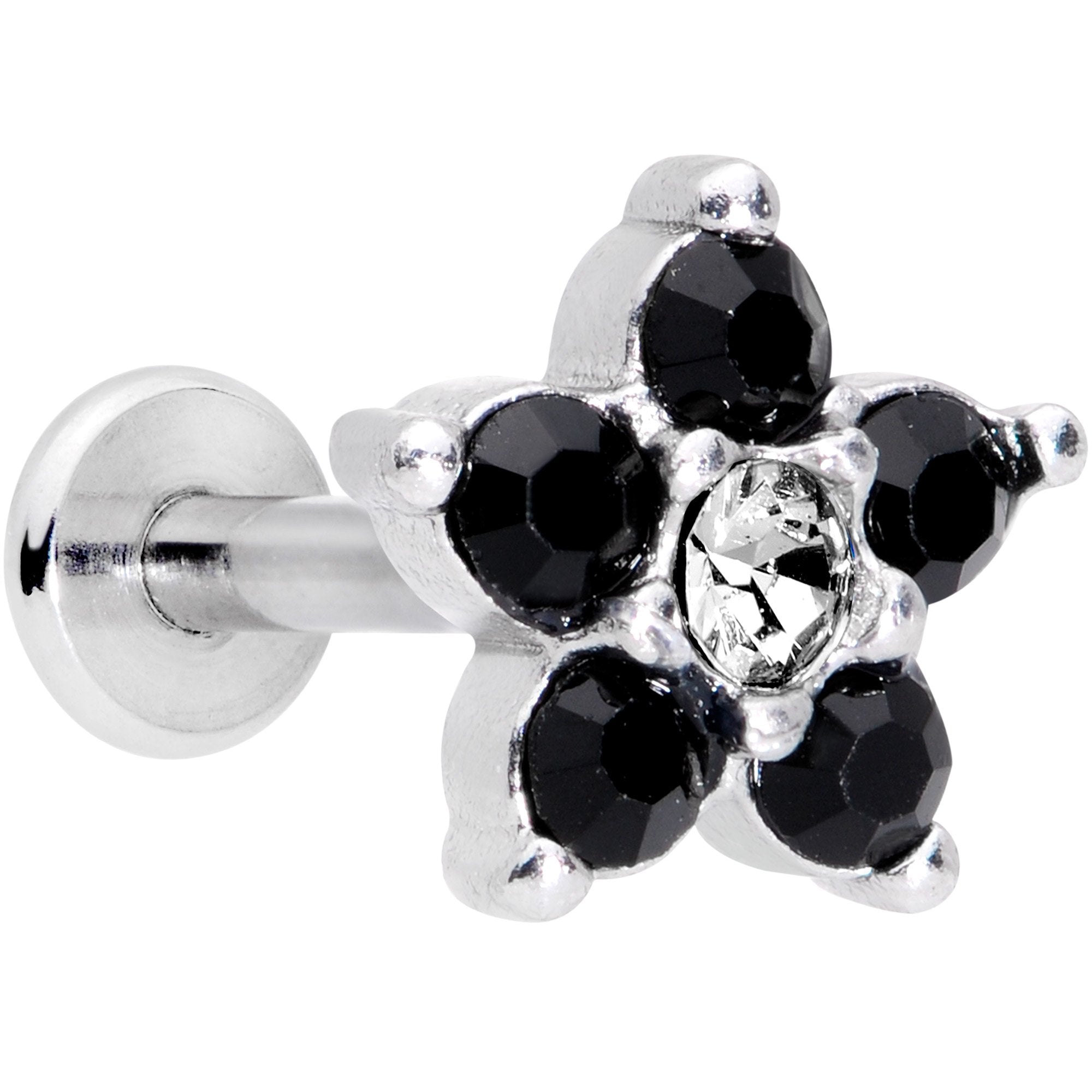 16G 5/16 CZ Gem Black Gem Flower Internally Threaded Labret