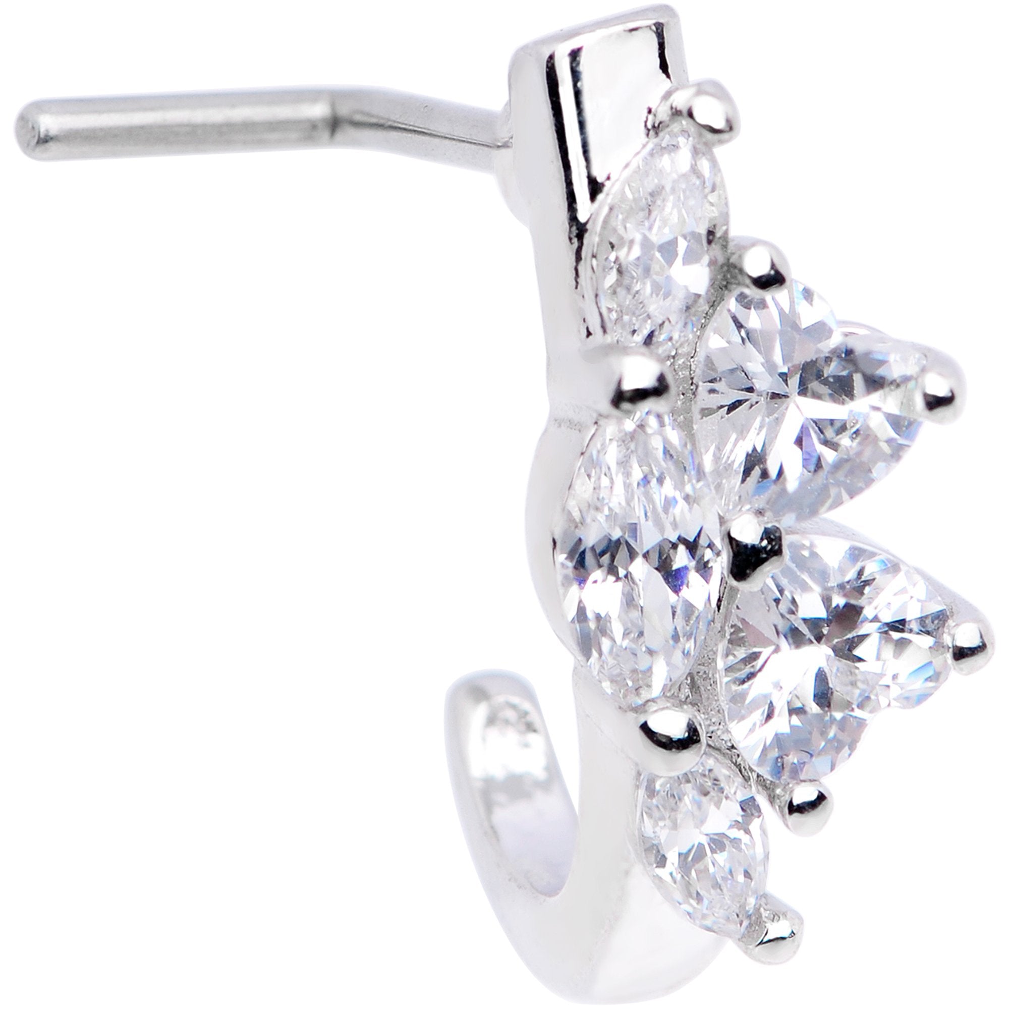 20G Clear Gem Hearts Faux Hoop L Shaped Nose Ring