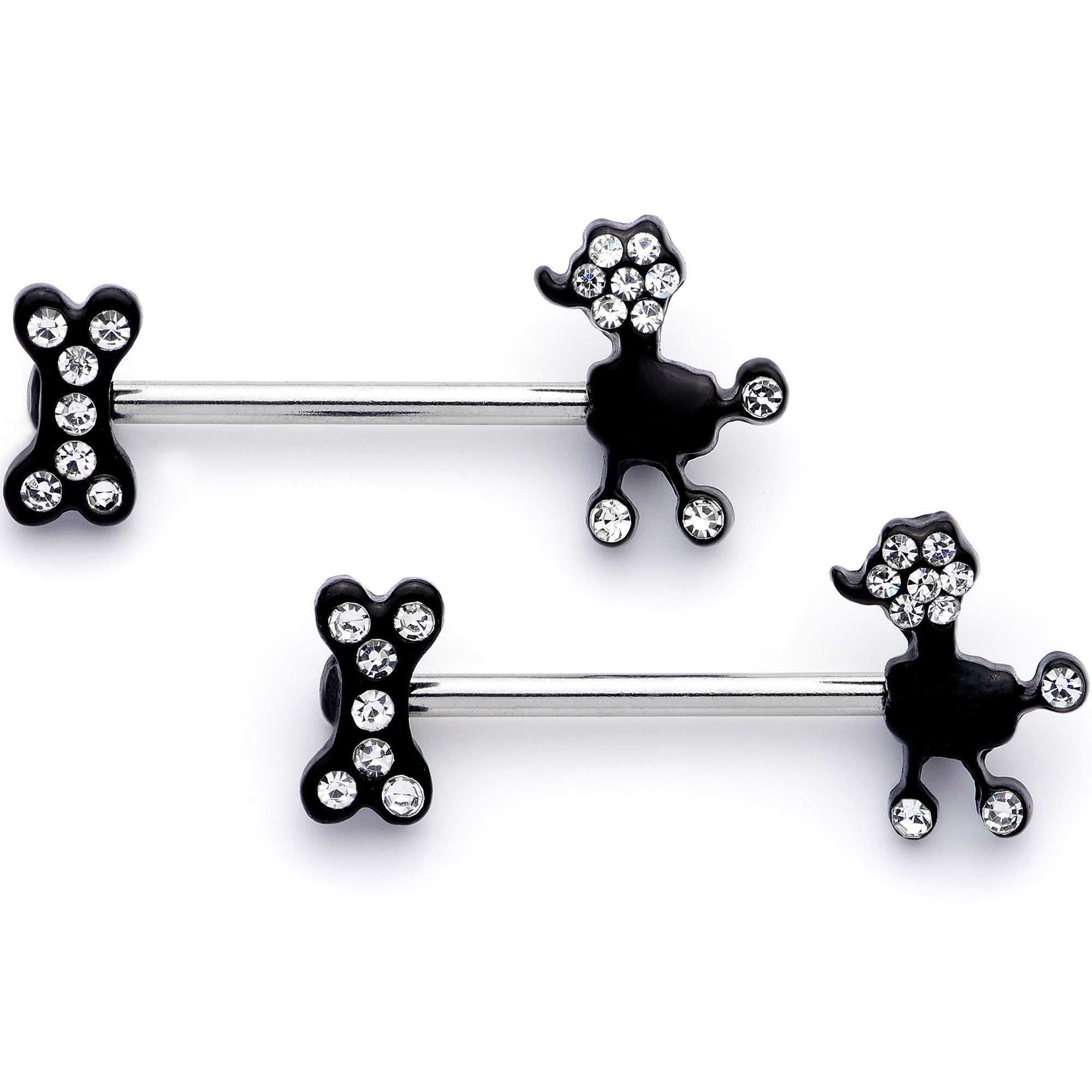 14G 9/16 Clear Gem Give a Dog a Bone Barbell Nipple Ring Set