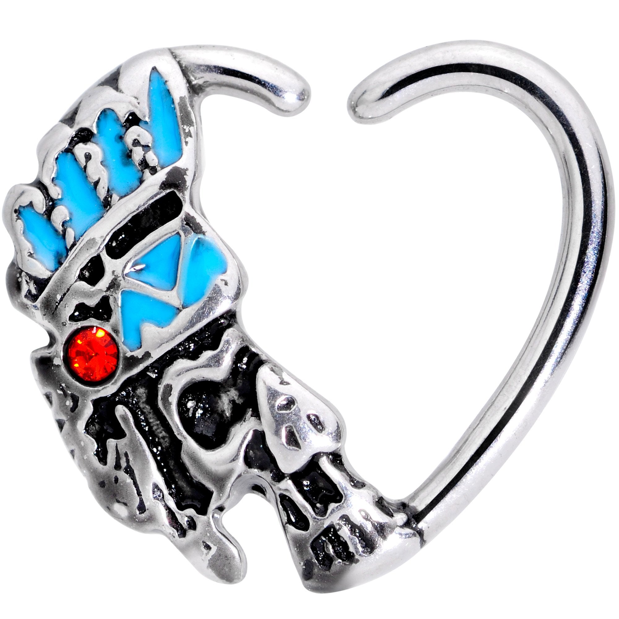 16G 3/8 Red Gem Warrior Headdress Right Heart Closure Ring