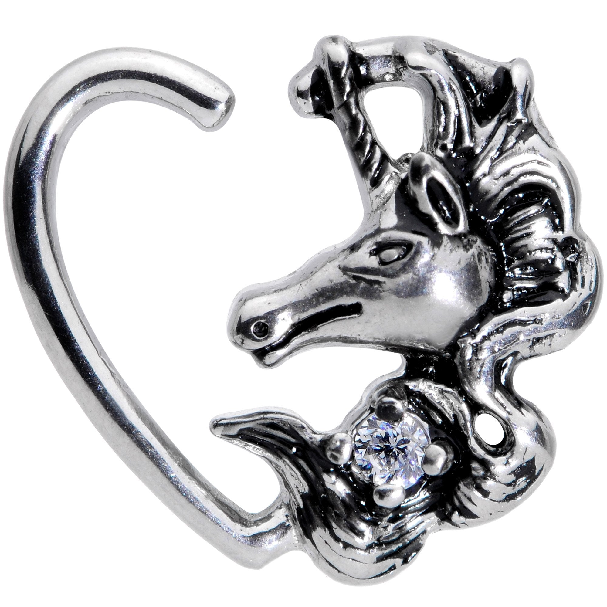 16 Gauge 3/8 Clear CZ Unicorn Left Heart Closure Ring