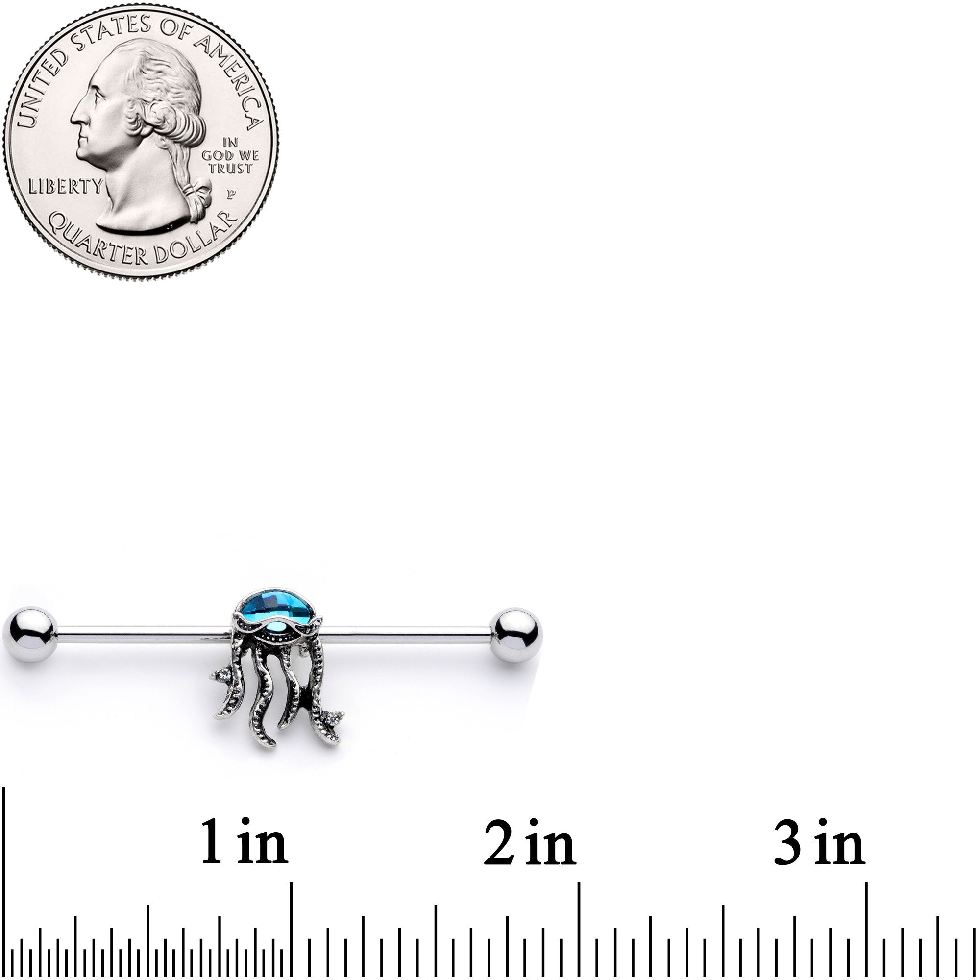 14G Clear Blue Gem Nautical Jellyfish Industrial Barbell 38mm