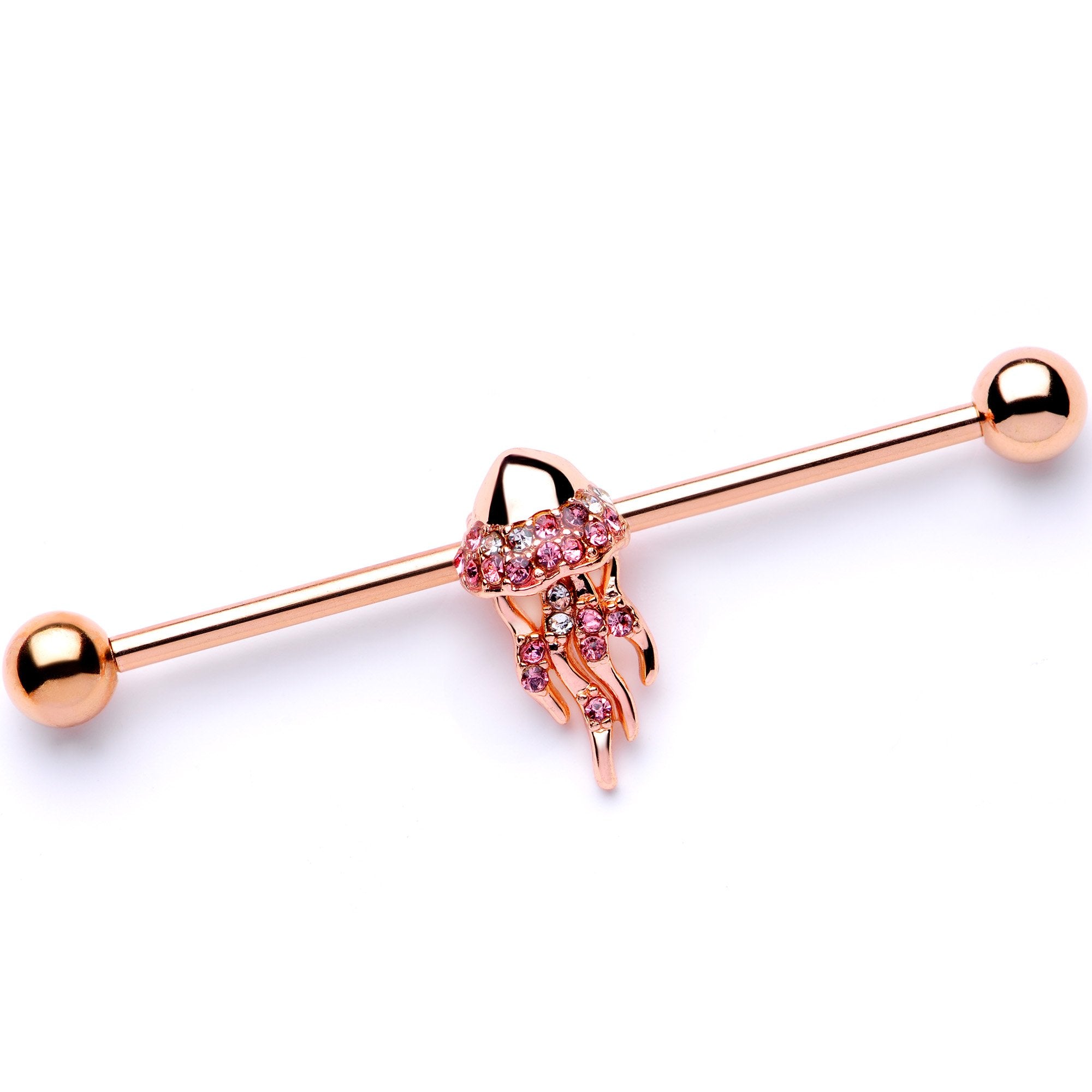 14G Clear CZ Gem Rose Gold Tone Jellyfish Industrial Barbell 38mm
