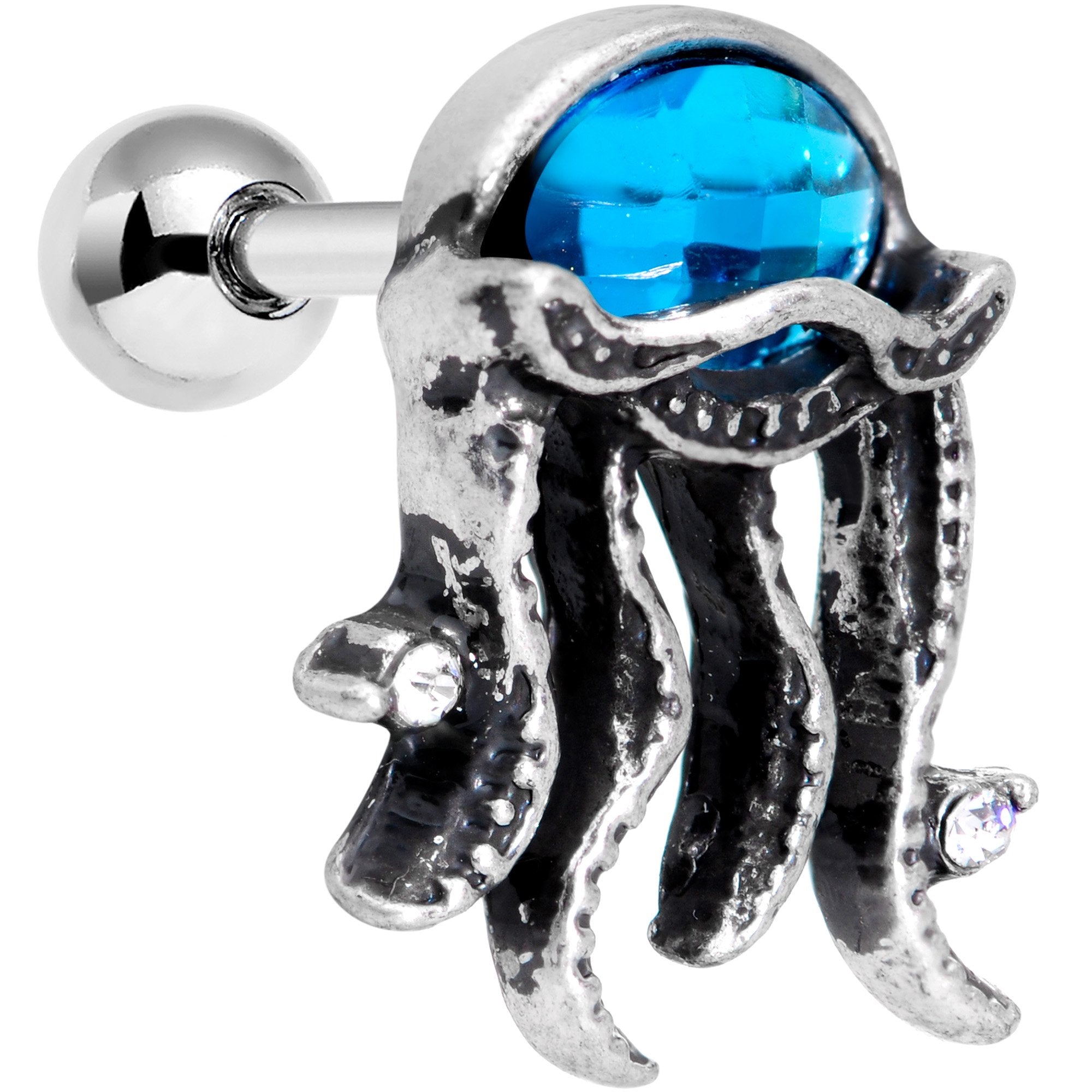 16G 1/4 Aqua Gem Jaunty Jellyfish Cartilage Tragus Earring