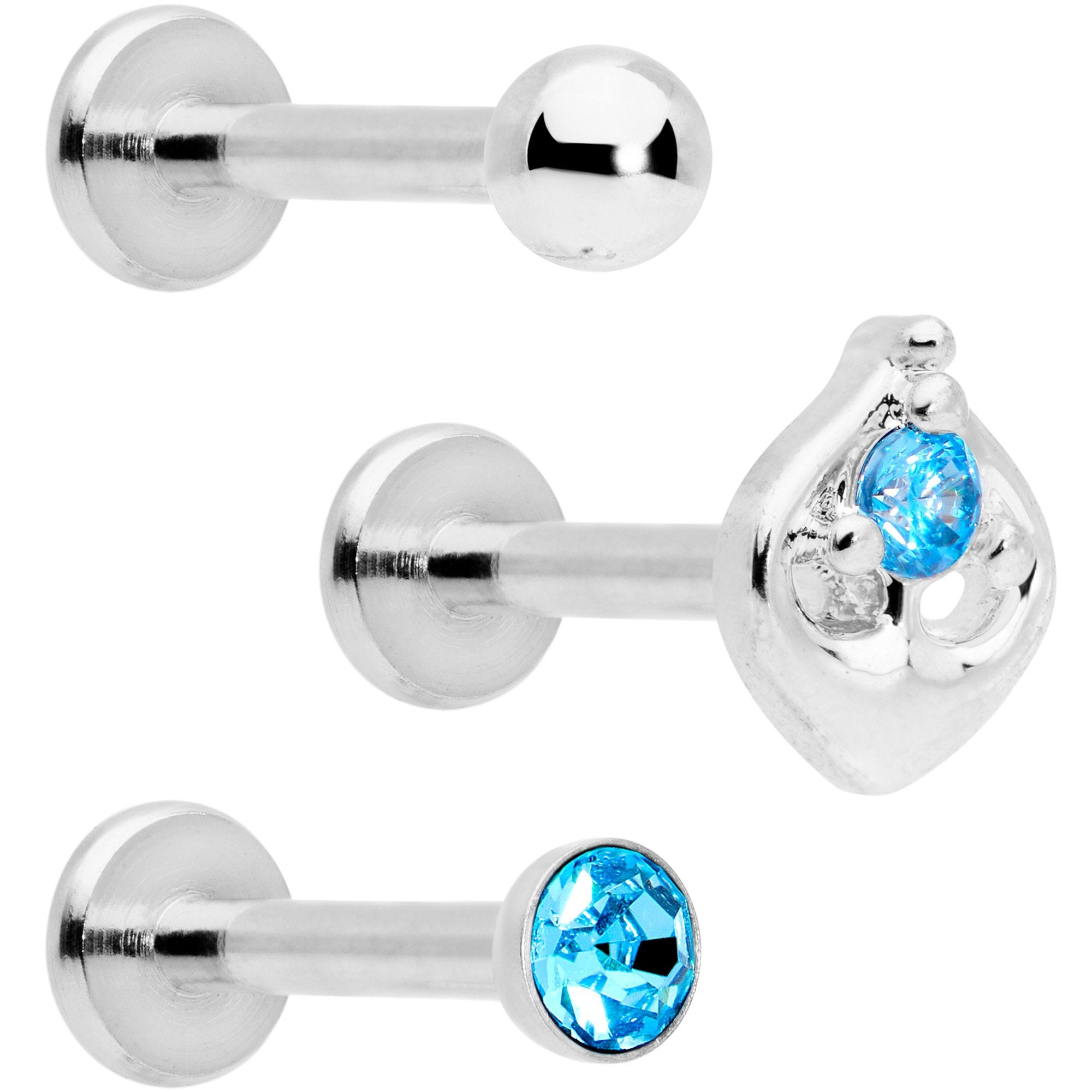16G 5/16 Aqua Gem Internally Threaded Labret Set