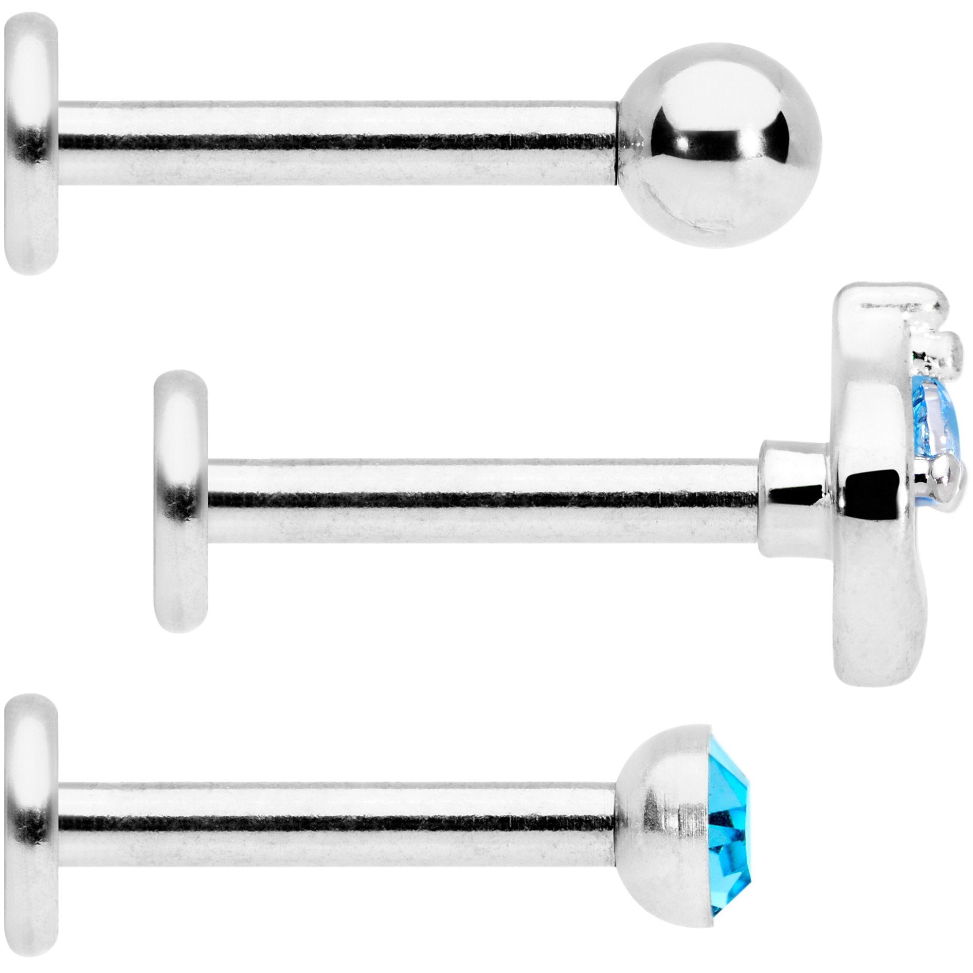 16G 5/16 Aqua Gem Internally Threaded Labret Set