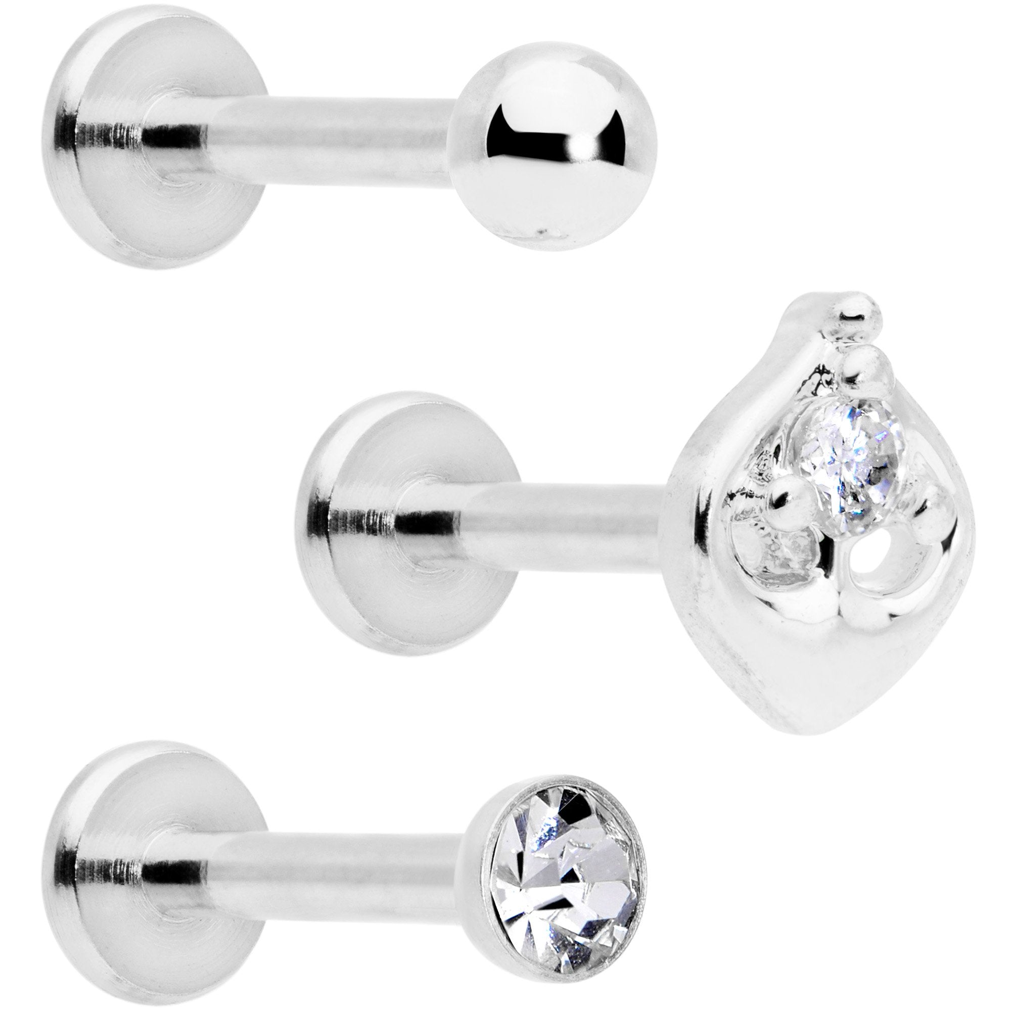 16G 5/16 Clear Gem Internally Threaded Labret Set